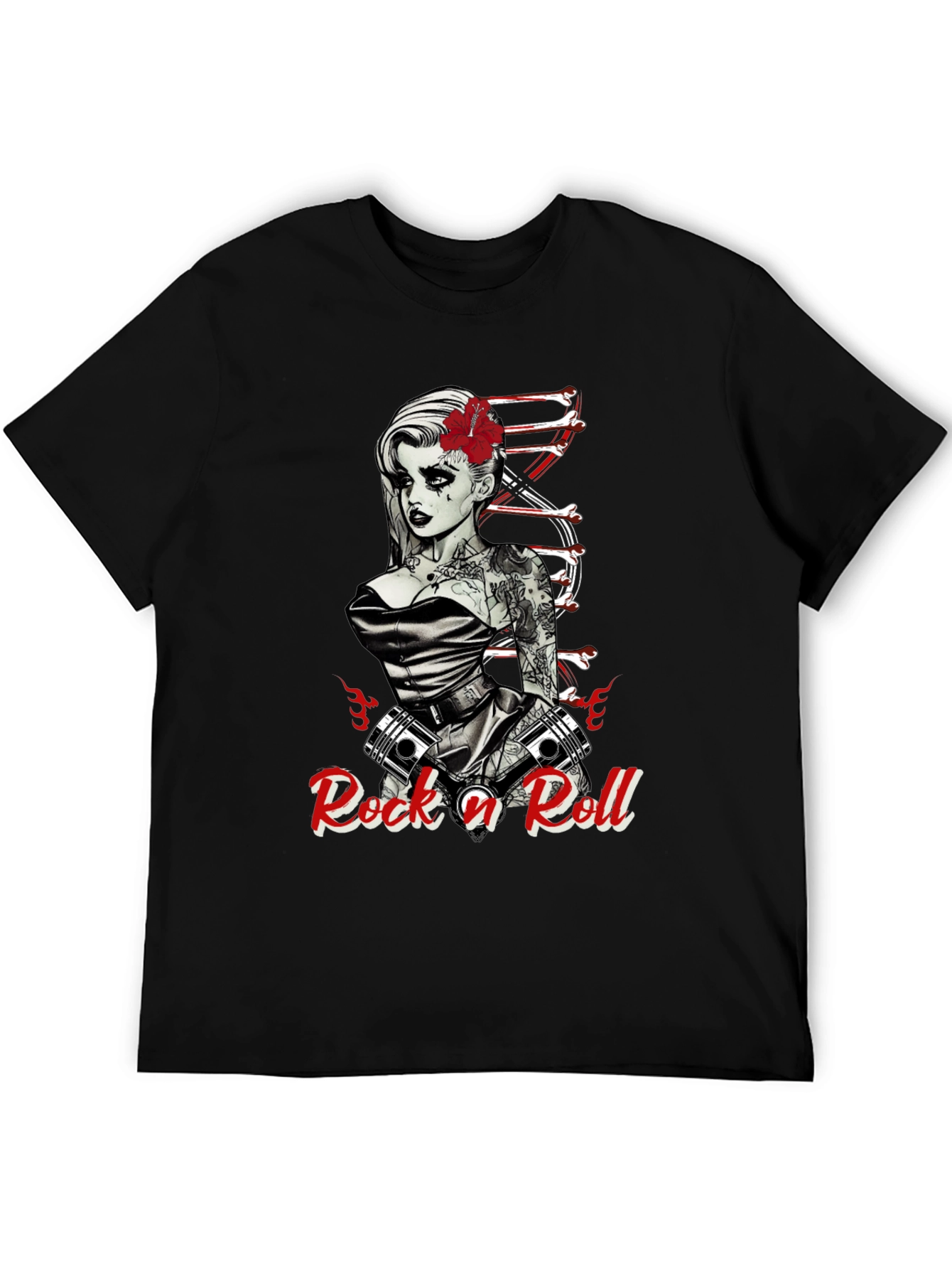 Rock n Roll Tattoo Print Black T-Shirt