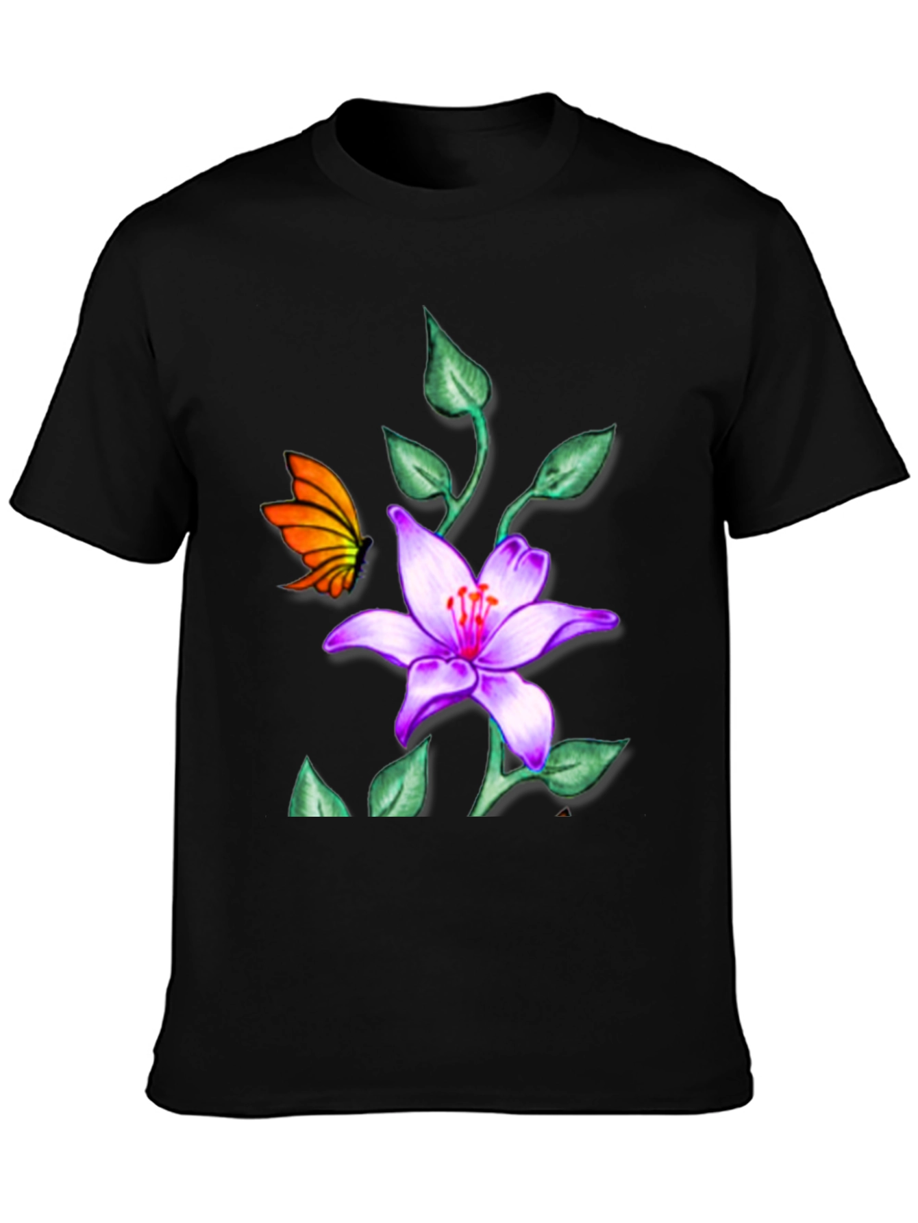 Floral Butterfly Black T-Shirt