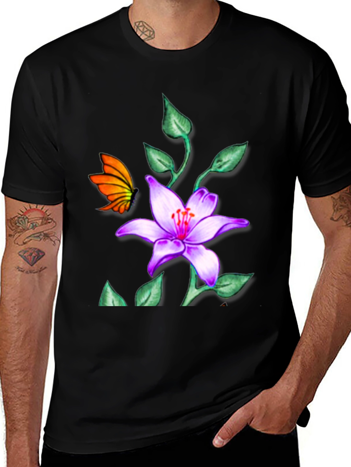 Floral Butterfly Black T-Shirt