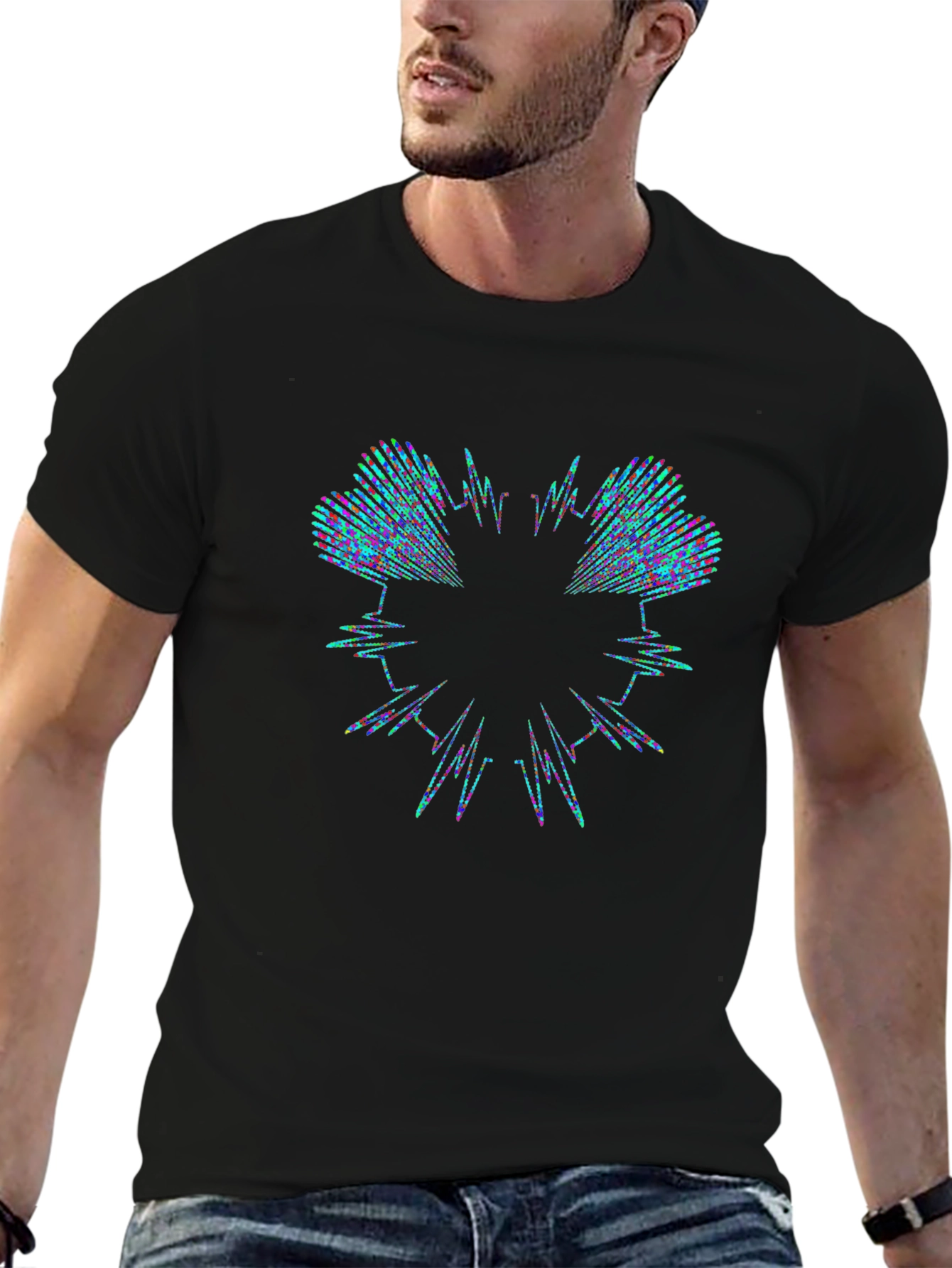 Abstract Waveform Graphic Black T-Shirt