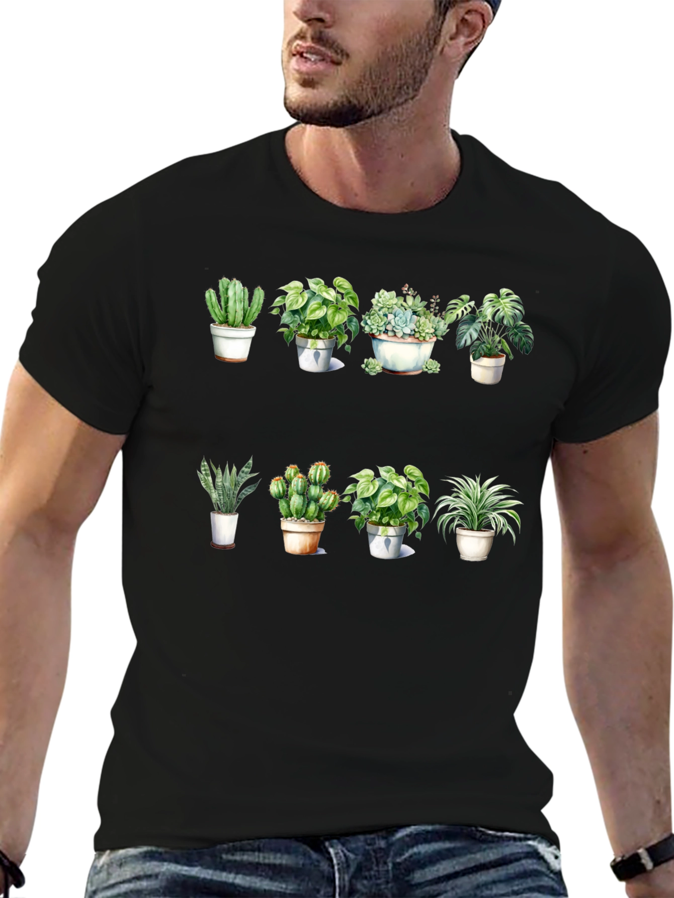 Potted Plants Graphic T-Shirt - Black Cotton Tee