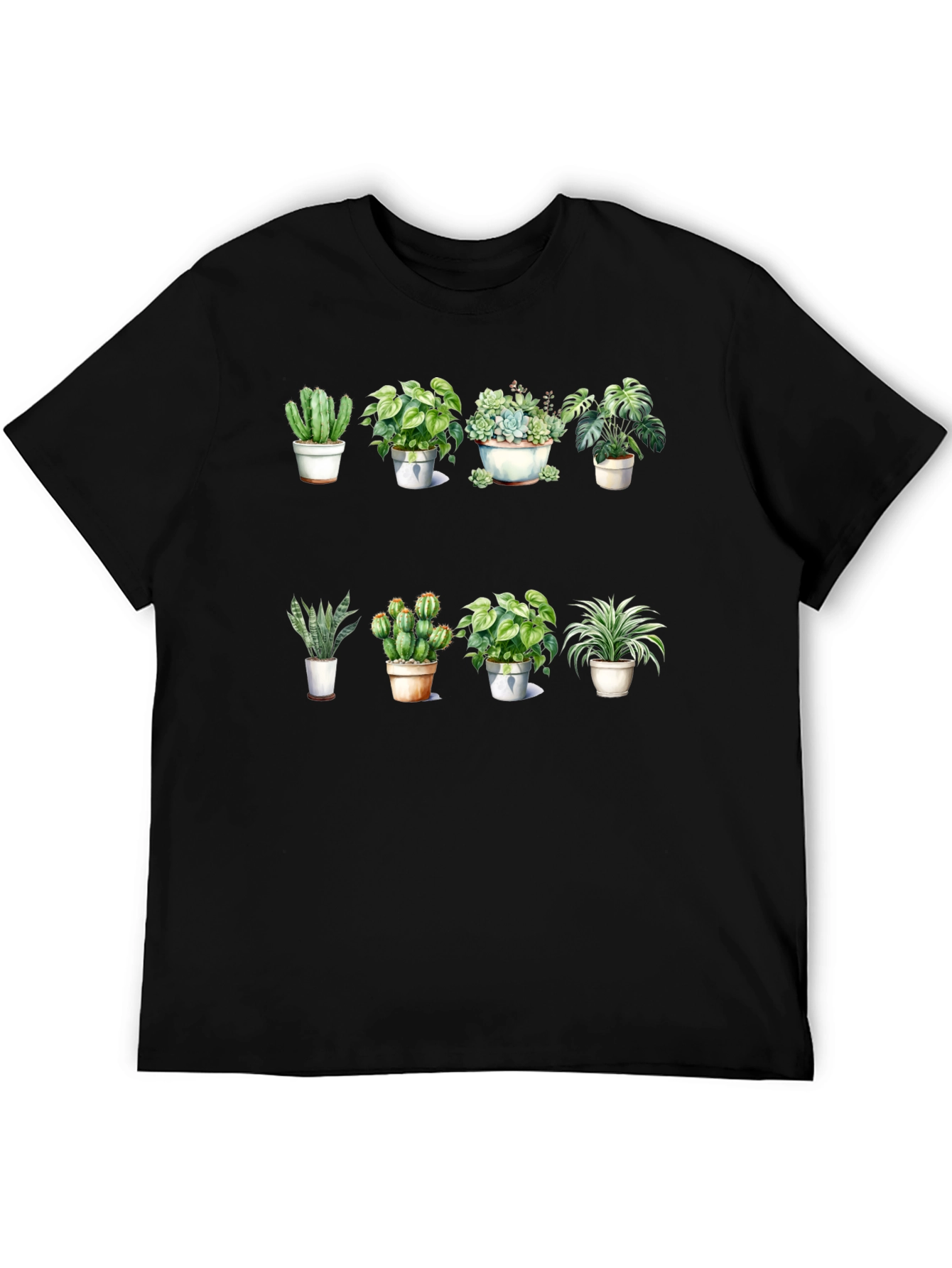 Potted Plants Graphic T-Shirt - Black Cotton Tee