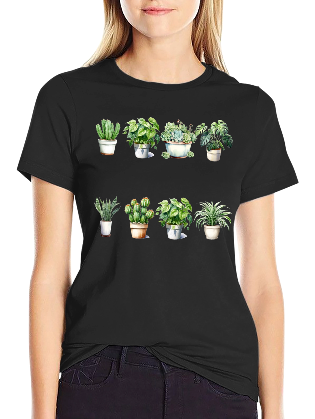 Potted Plants Graphic T-Shirt - Black Cotton Tee