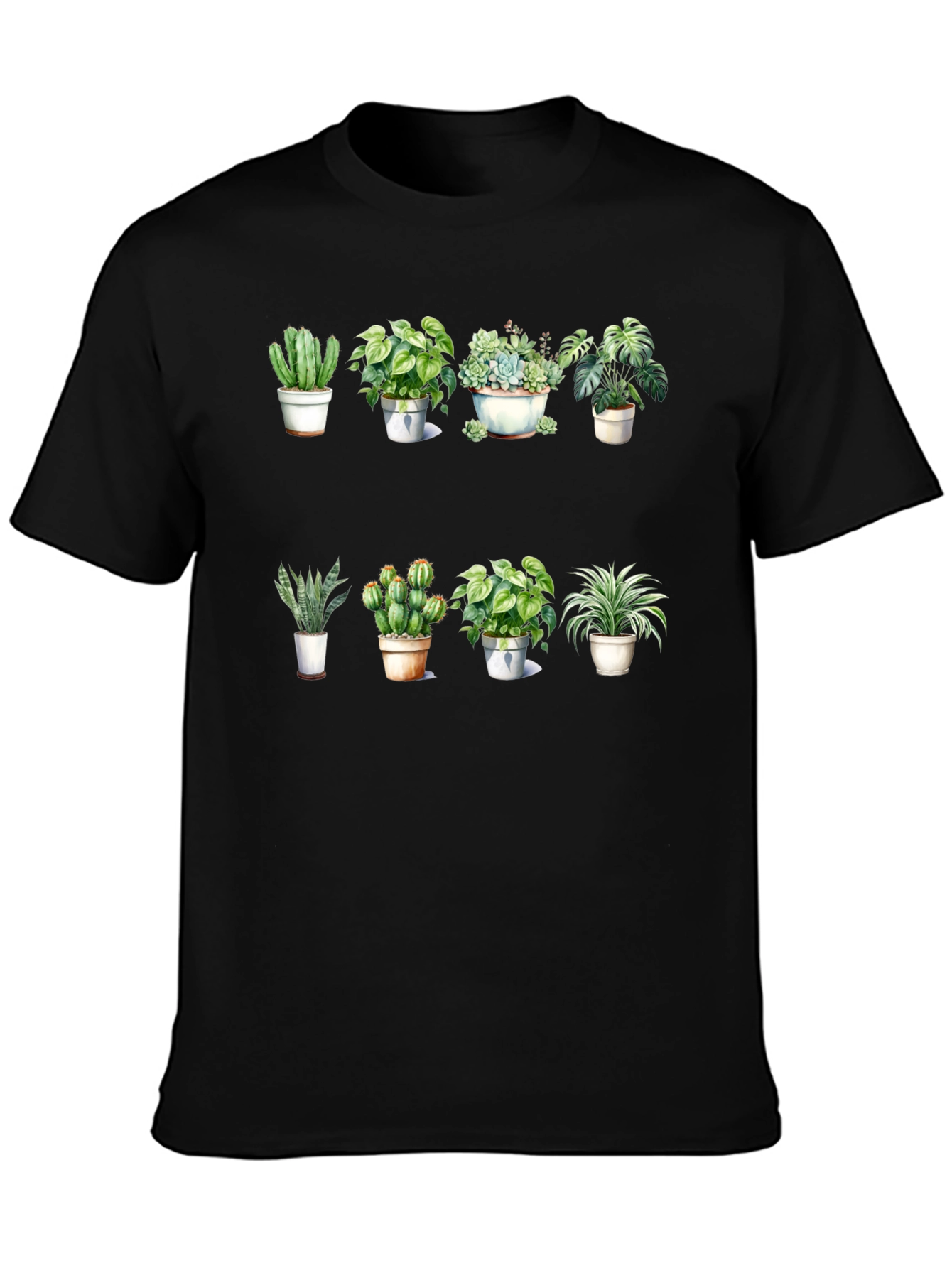 Potted Plants Graphic T-Shirt - Black Cotton Tee