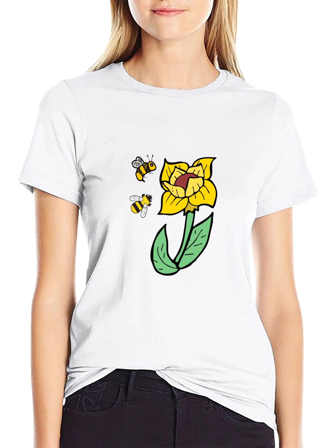 Bee & Flower Graphic Black Tee