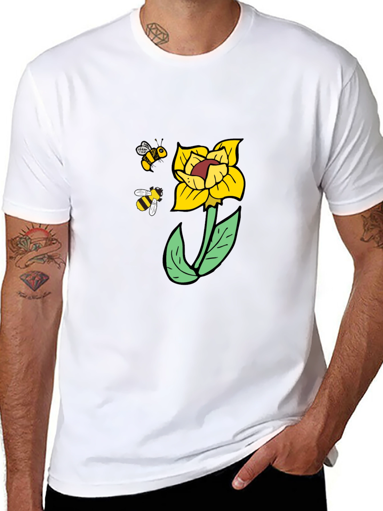 Bee & Flower Graphic Black Tee