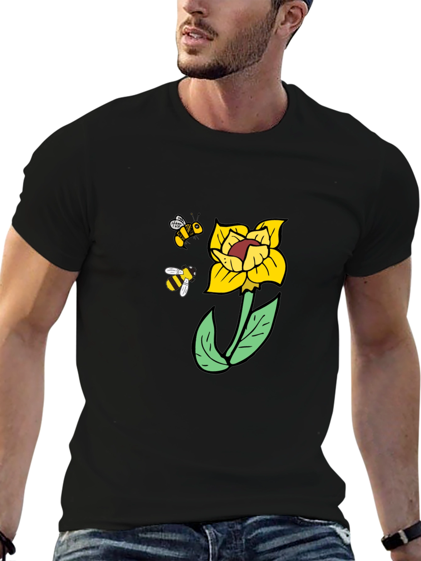 Bee & Flower Graphic Black Tee