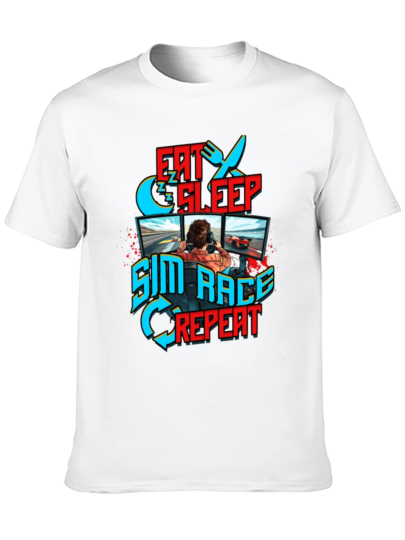 Eat Sleep Sim Race Repeat Black T-Shirt