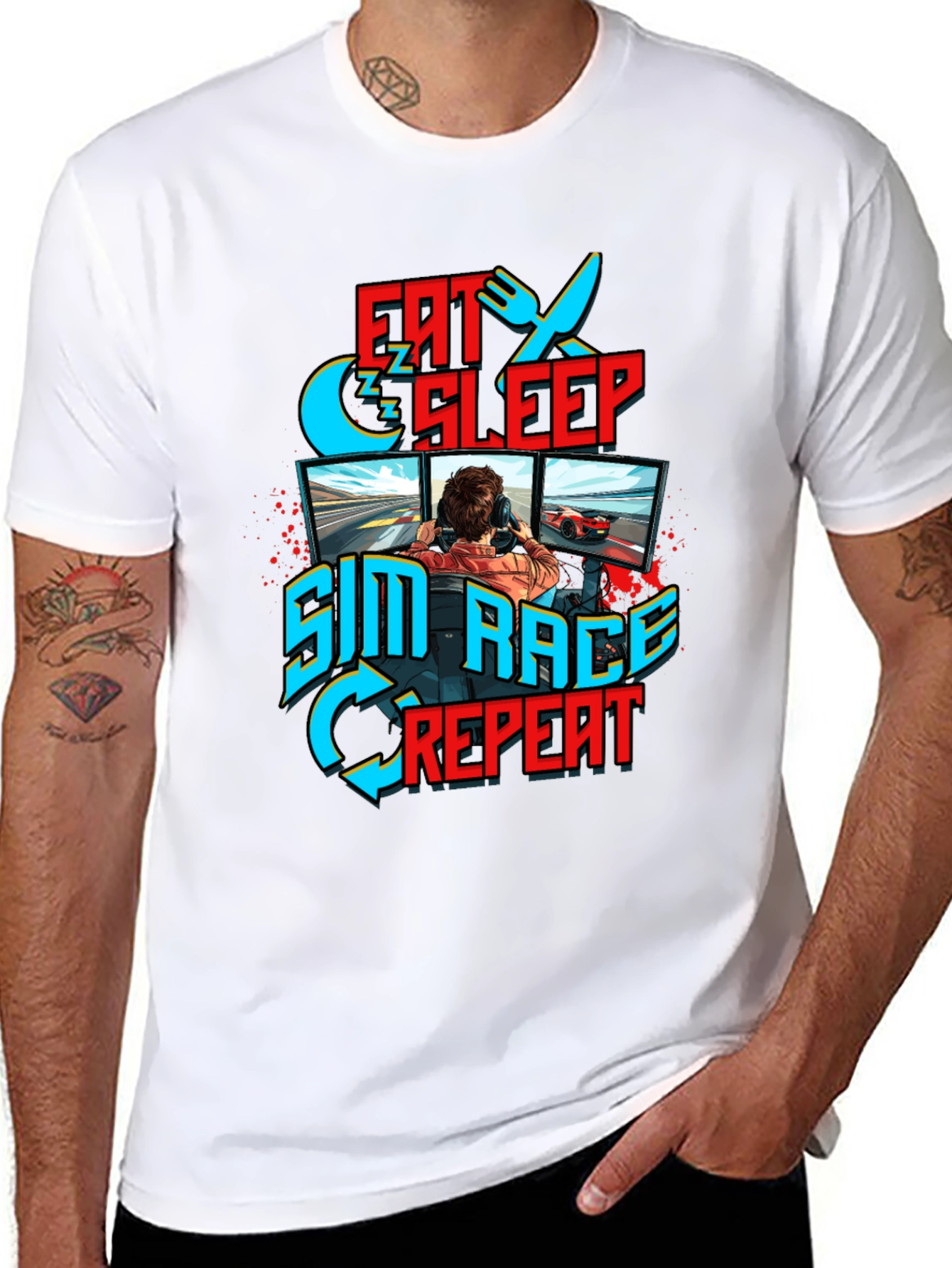 Eat Sleep Sim Race Repeat Black T-Shirt