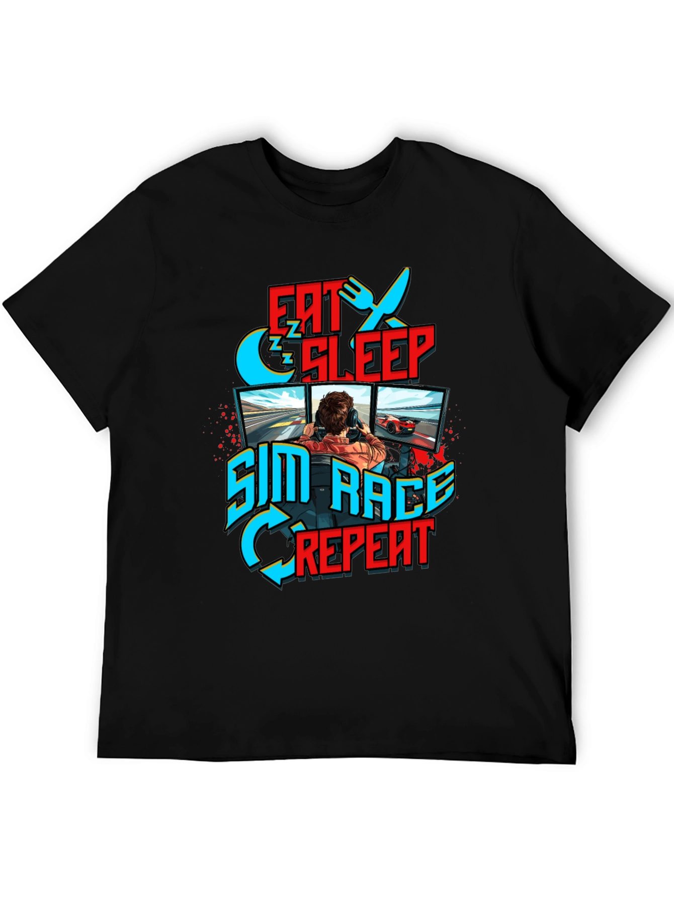 Eat Sleep Sim Race Repeat Black T-Shirt