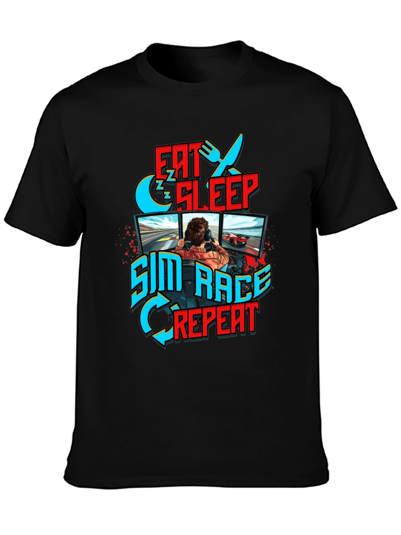 Eat Sleep Sim Race Repeat Black T-Shirt