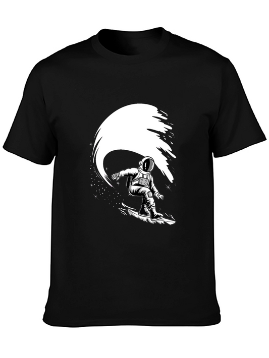 Astronaut Surfing Black T-Shirt