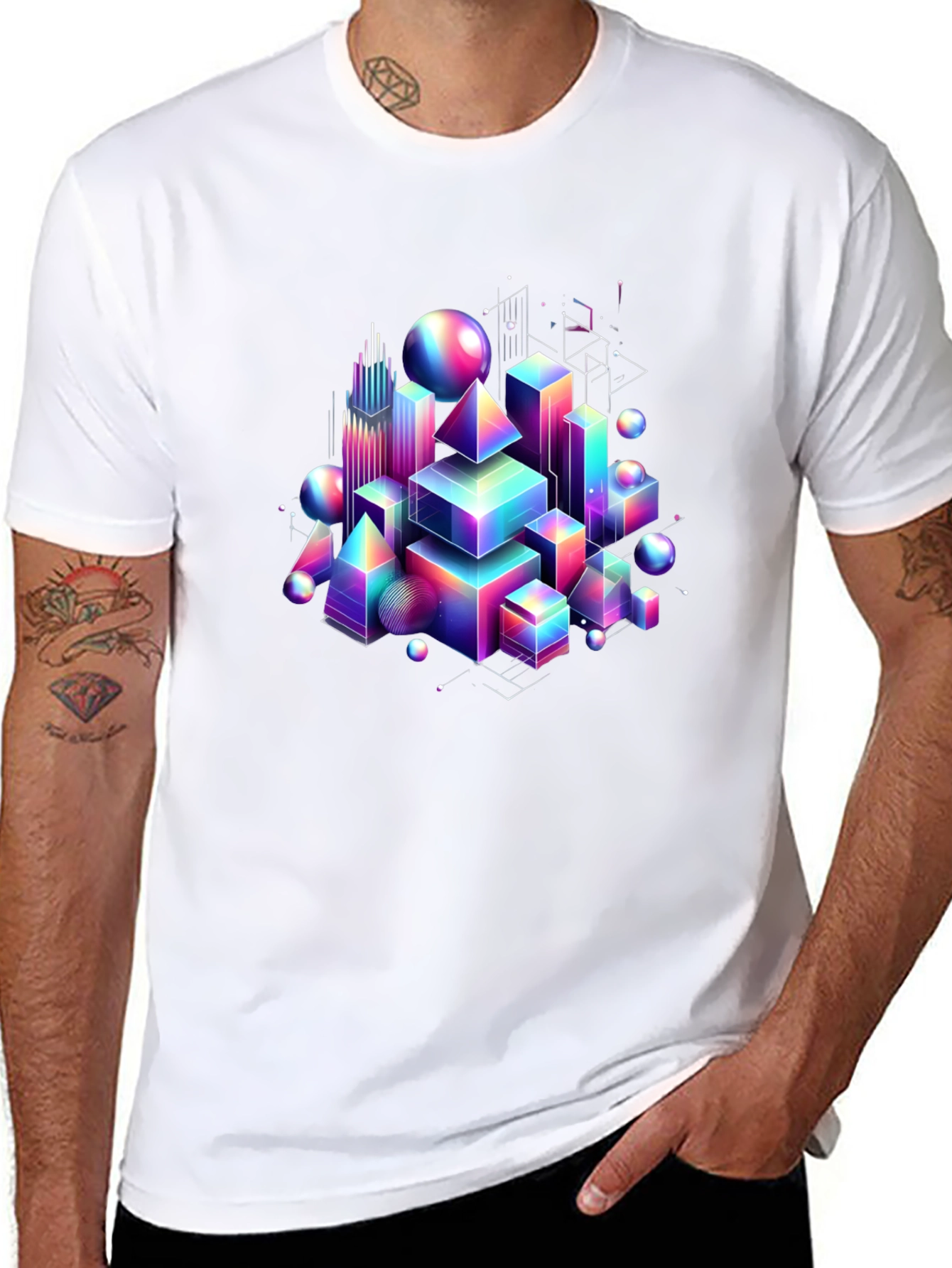 Geometric Rainbow T-Shirt - Modern Art Tee