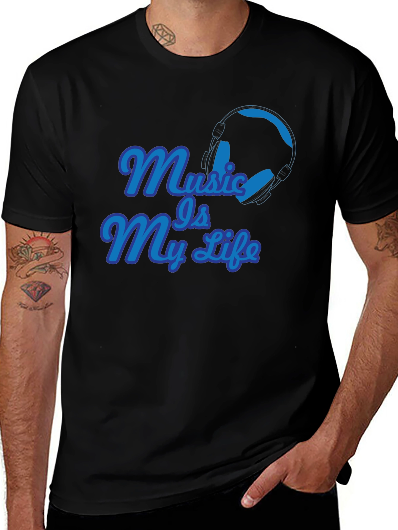 Music Is My Life Graphic T-Shirt - Black
