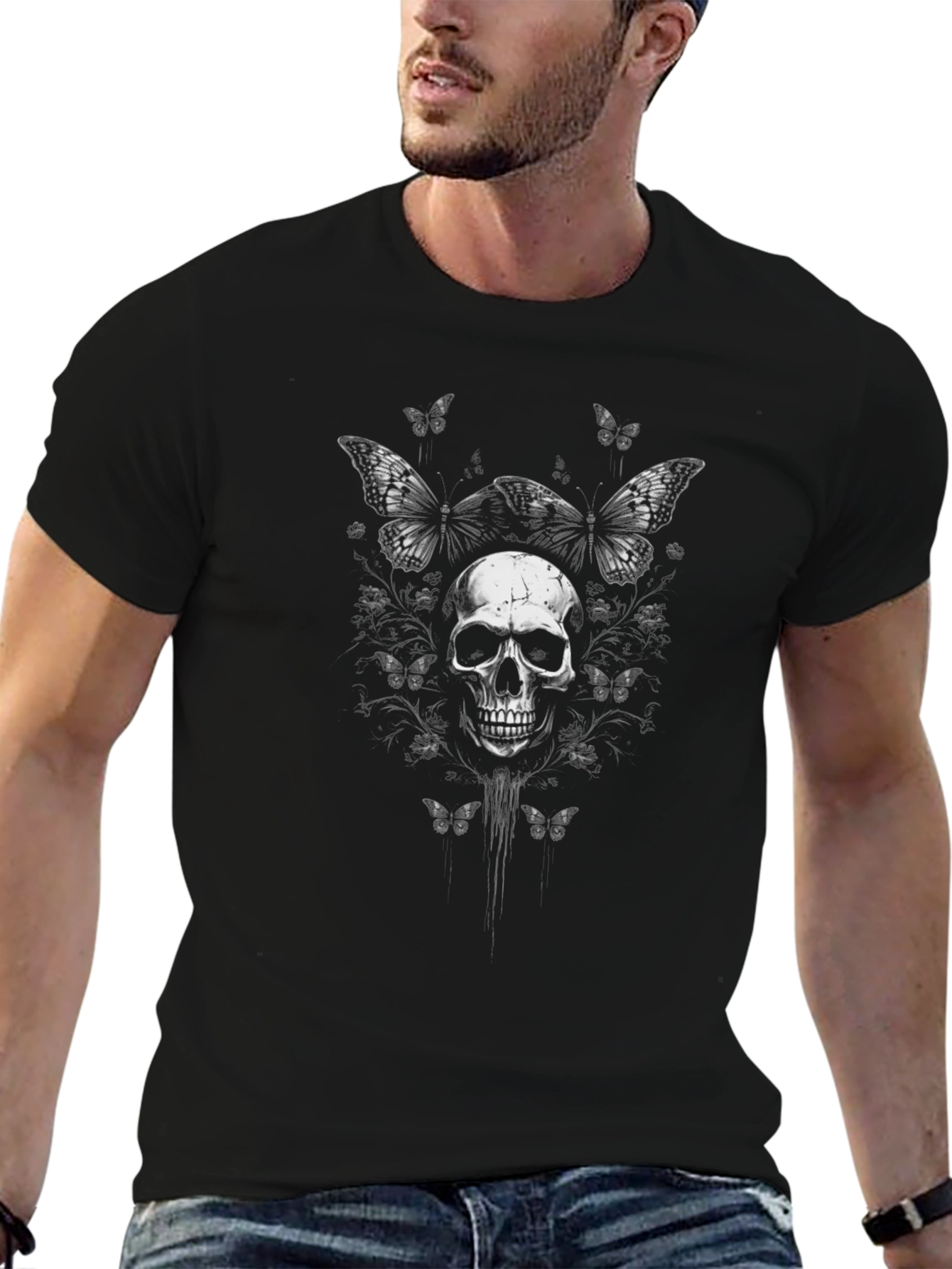 Skull & Butterfly Graphic Tee - Dark Aesthetic