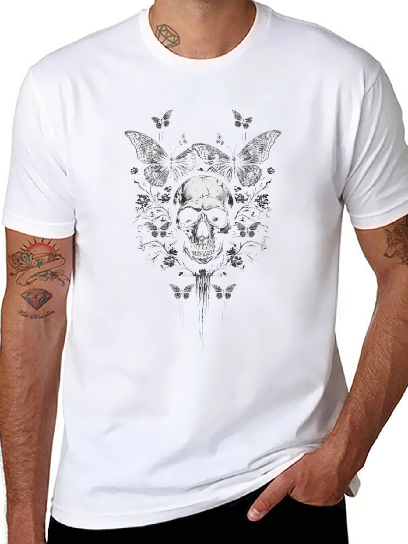 Skull & Butterfly Graphic Tee - Dark Aesthetic
