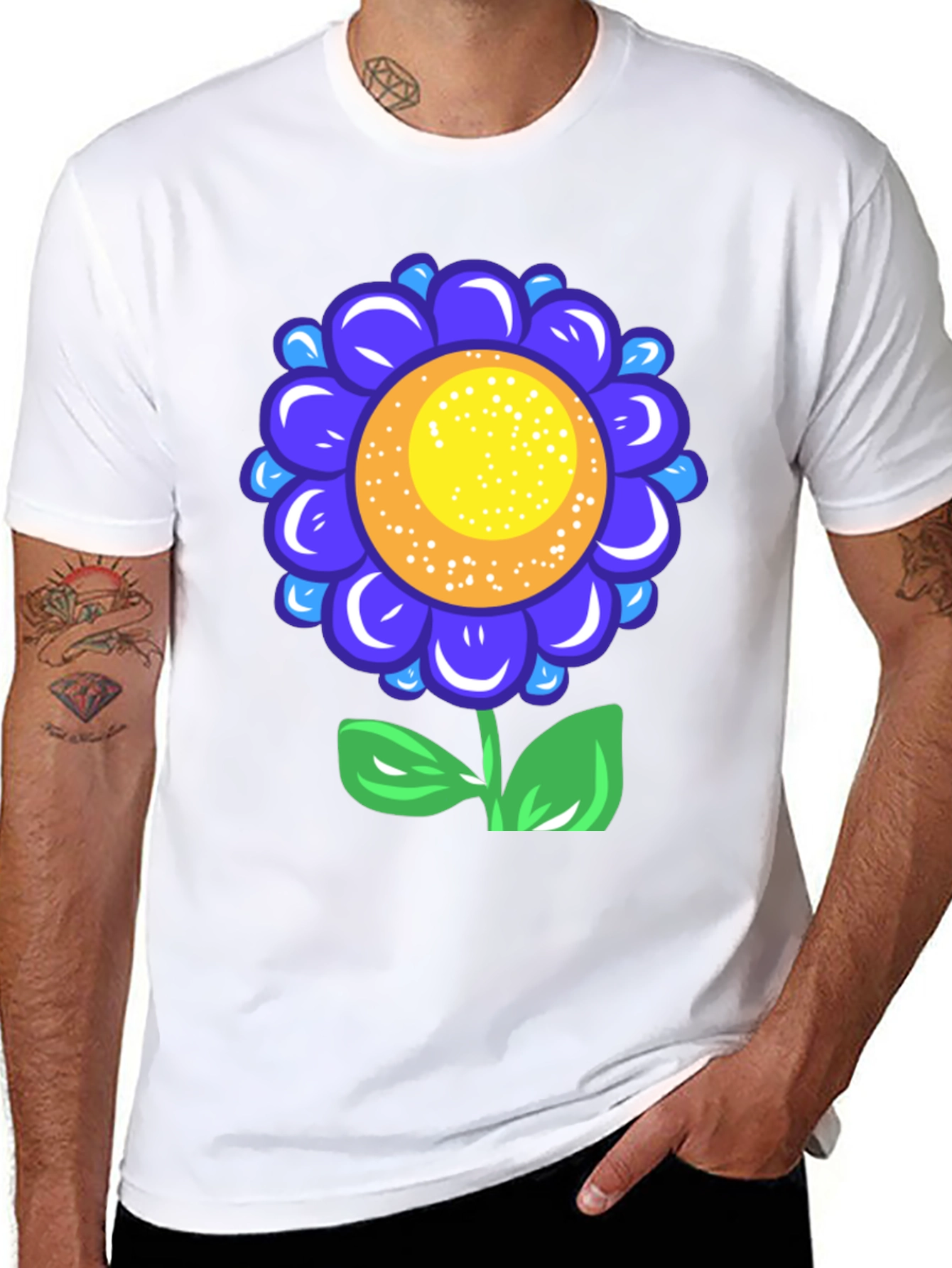 Blue Flower Graphic Tee - Funky Floral T-Shirt
