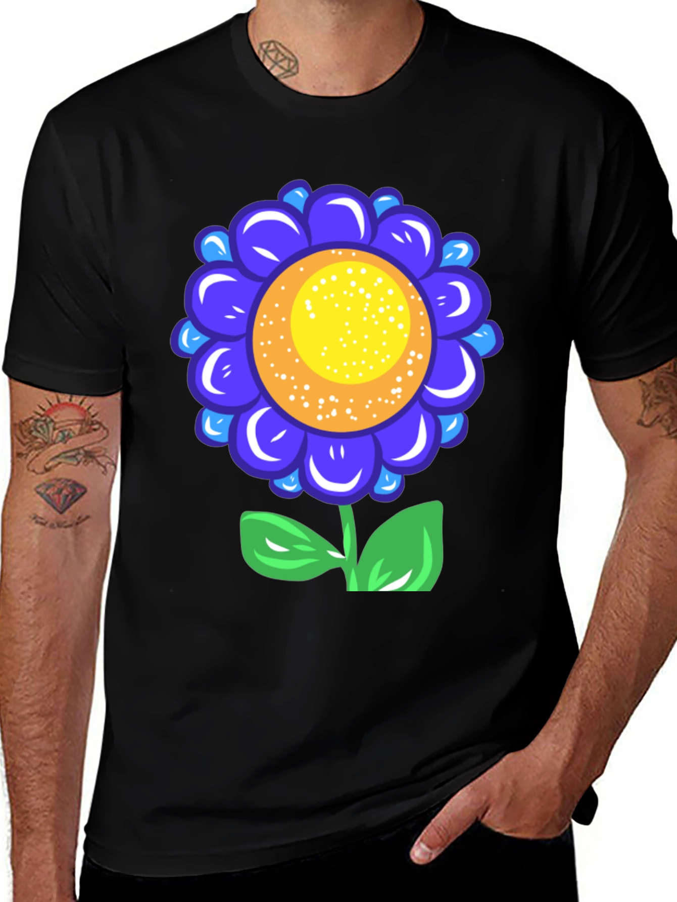 Blue Flower Graphic Tee - Funky Floral T-Shirt