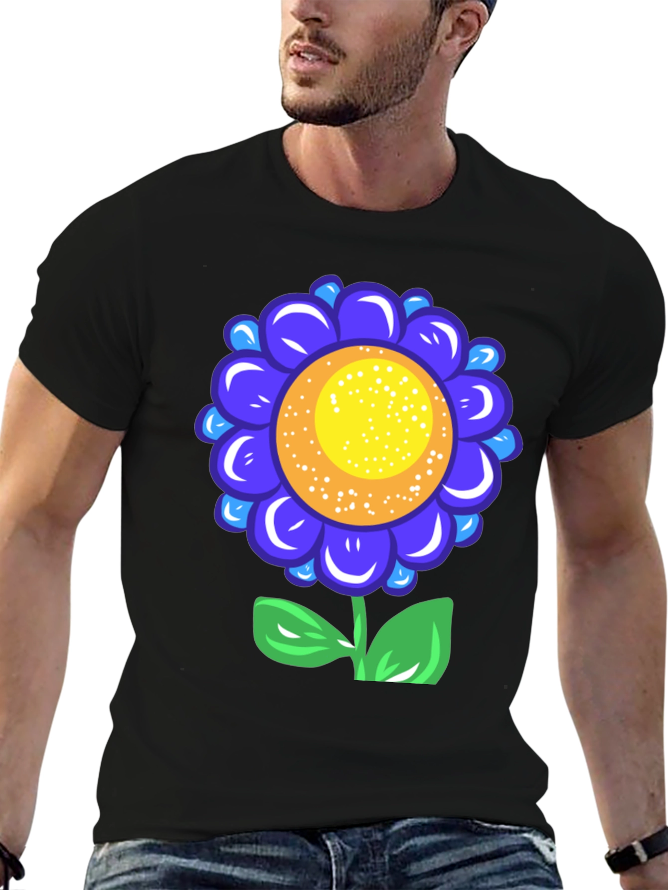 Blue Flower Graphic Tee - Funky Floral T-Shirt
