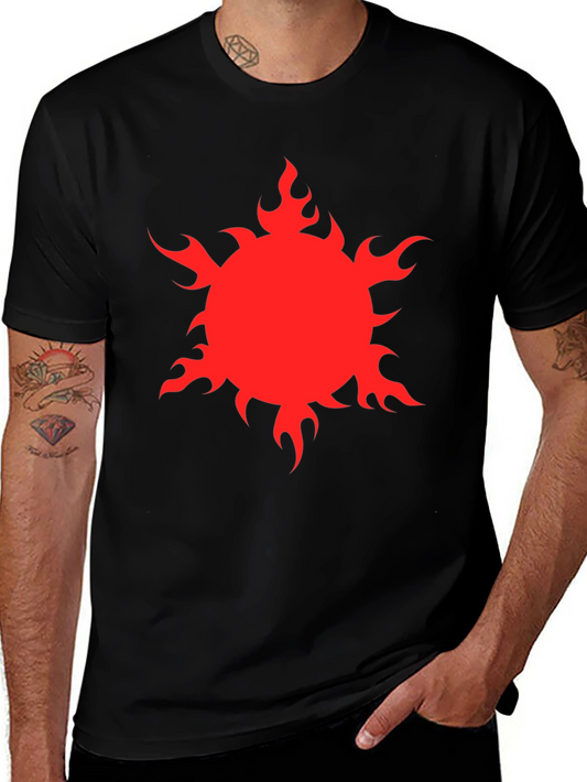Bold Graphic Tee: Red Fiery Sun Design