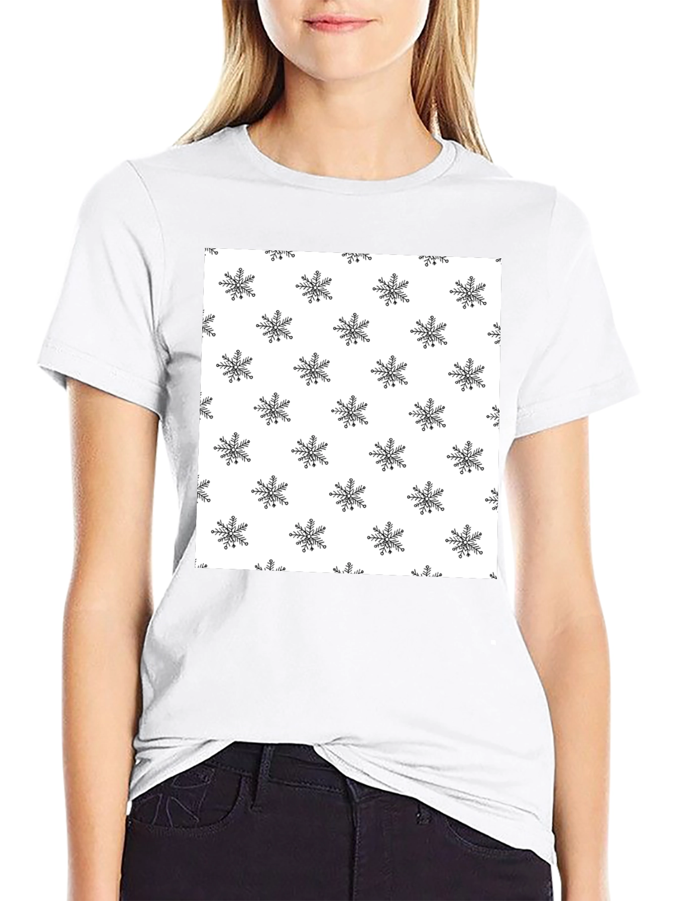 Snowflake Pattern Black T-Shirt