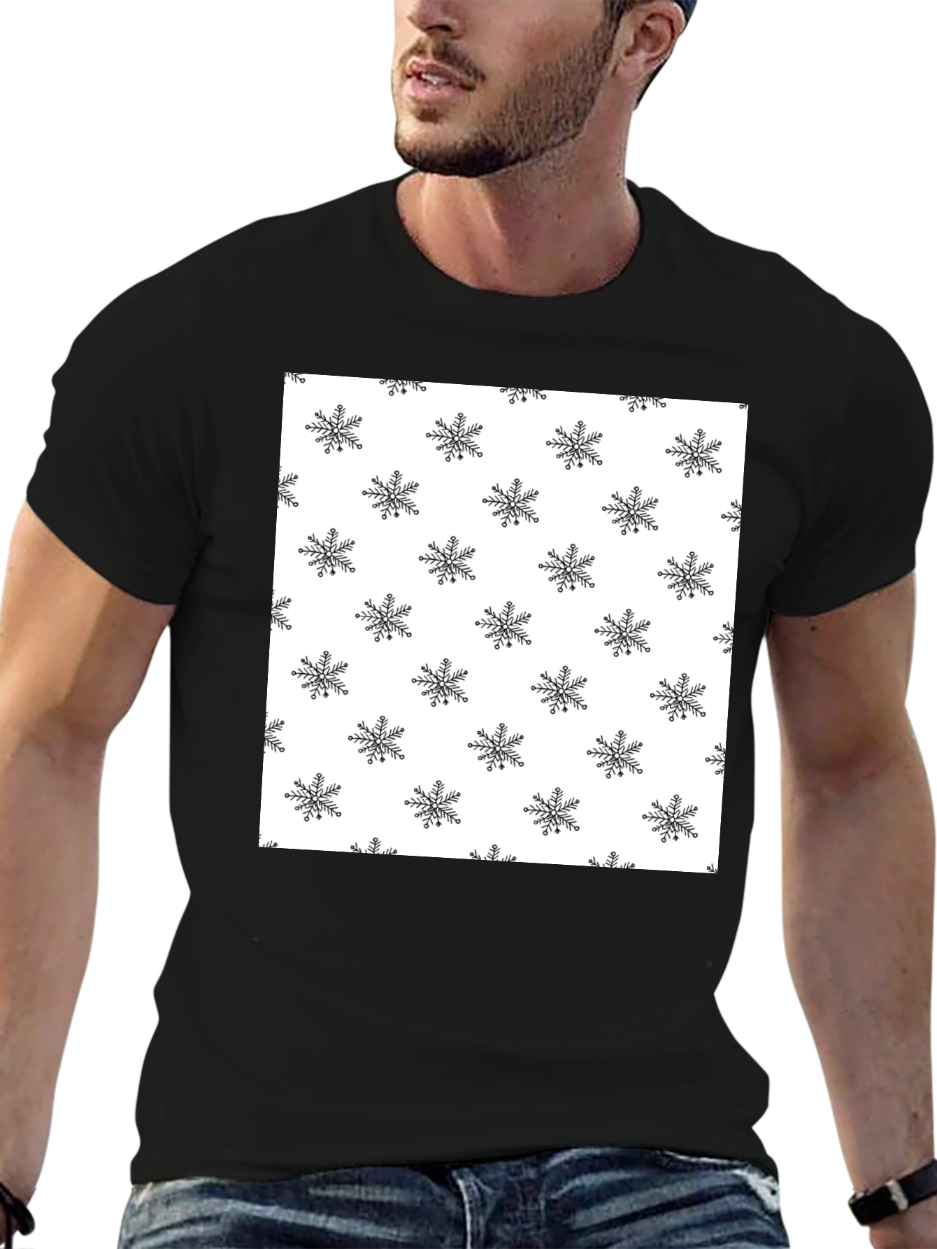 Snowflake Pattern Black T-Shirt