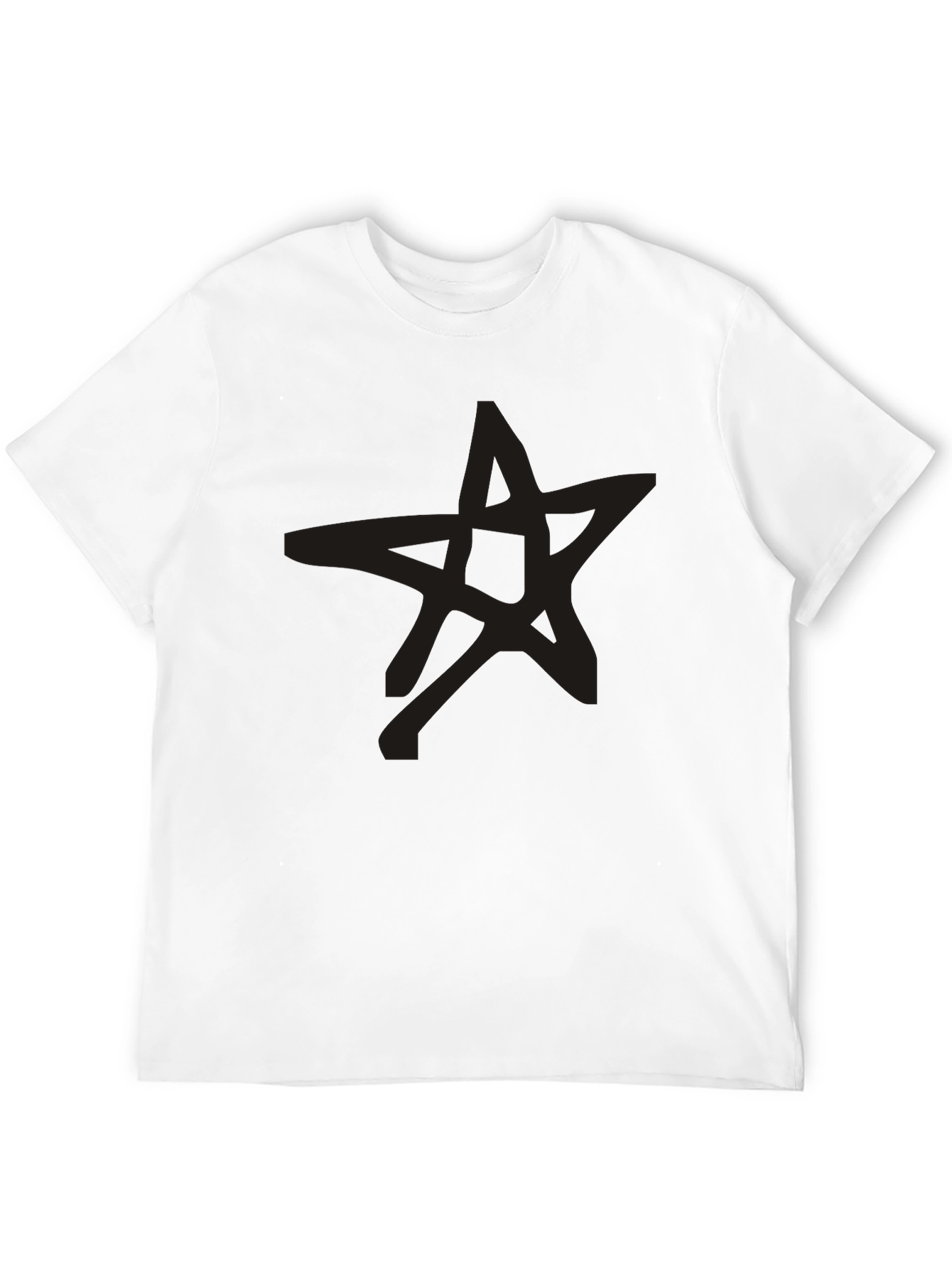 Mens Black Star Graphic Tee Casual Crew Neck Shirt