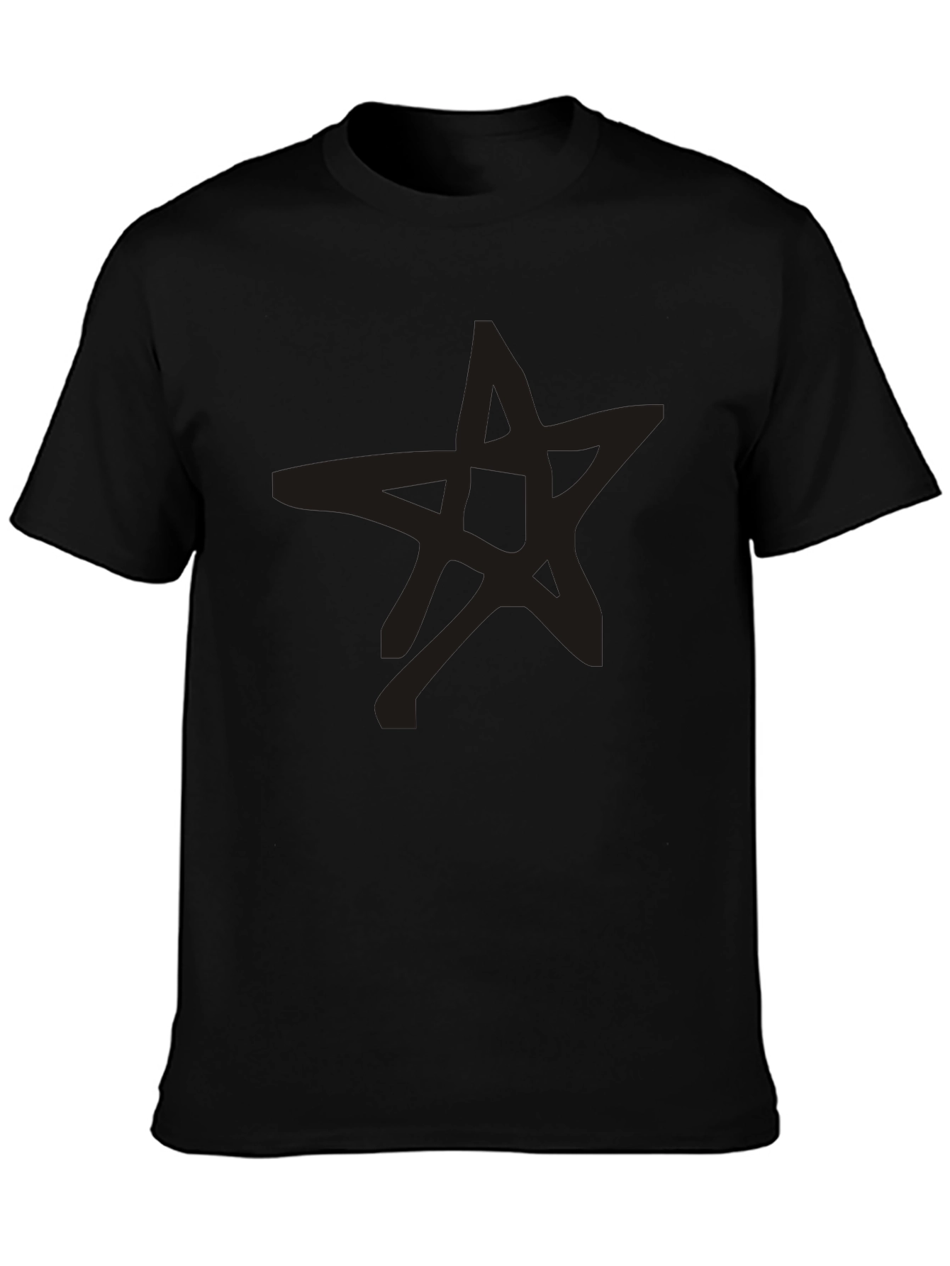 Mens Black Star Graphic Tee Casual Crew Neck Shirt