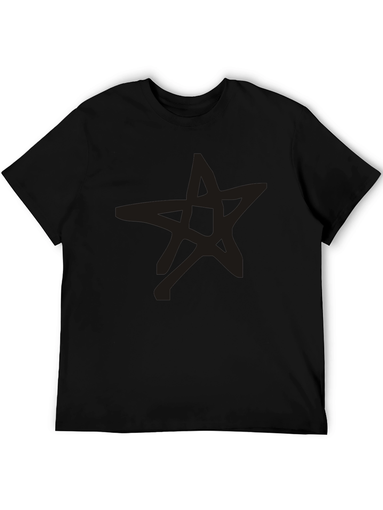 Mens Black Star Graphic Tee Casual Crew Neck Shirt