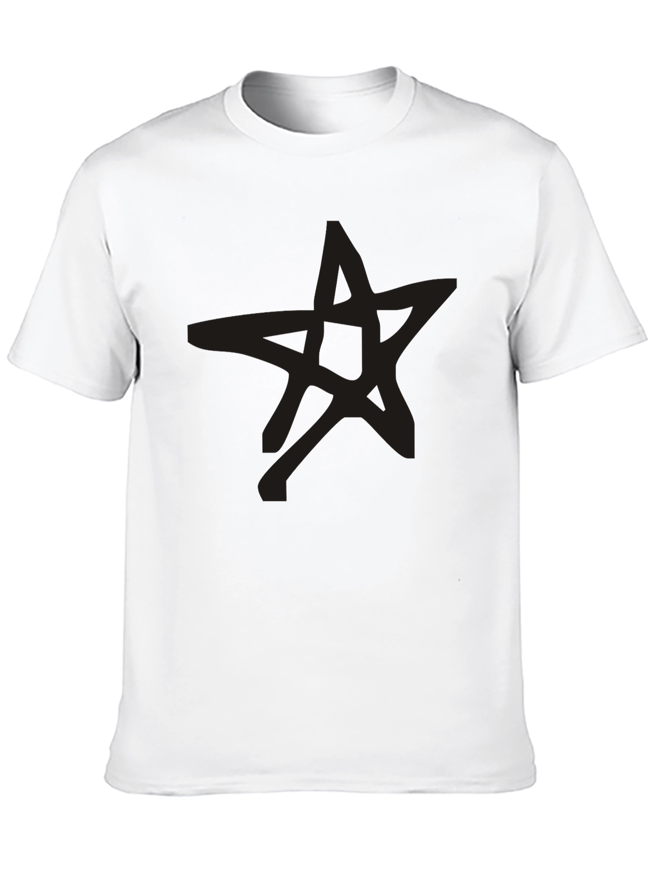 Mens Black Star Graphic Tee Casual Crew Neck Shirt