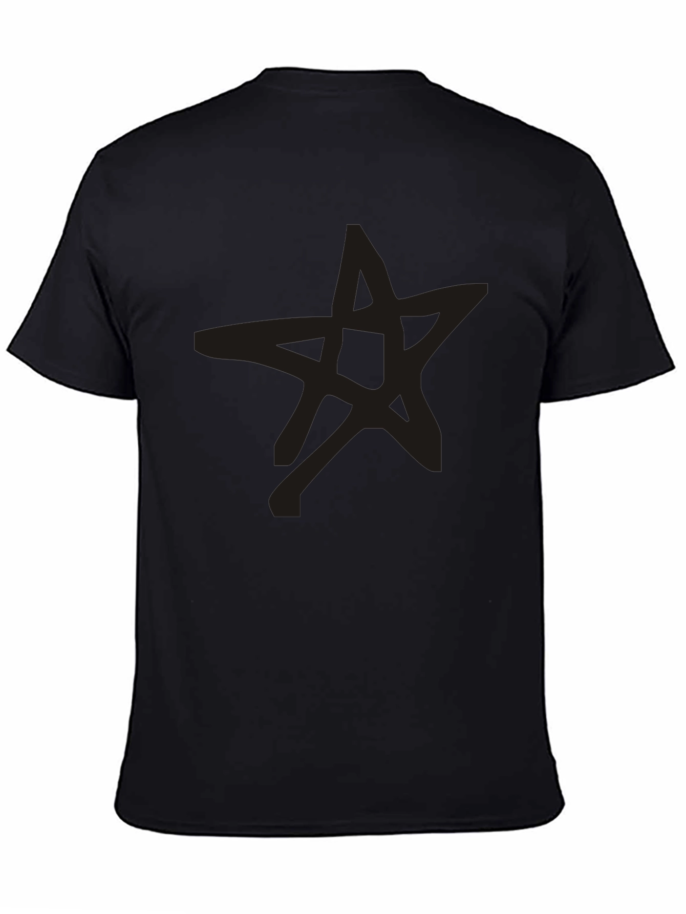Mens Black Star Graphic Tee Casual Crew Neck Shirt
