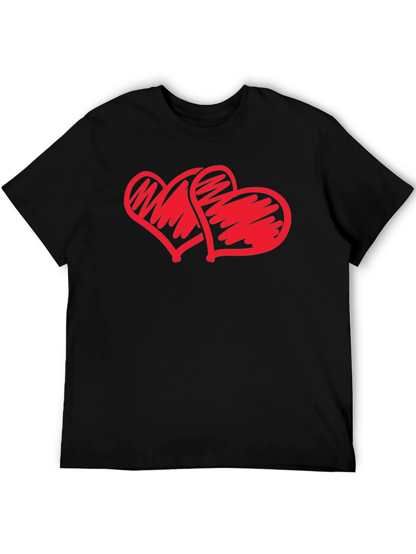 Red Heart Graphic Black Tee Casual Love Design