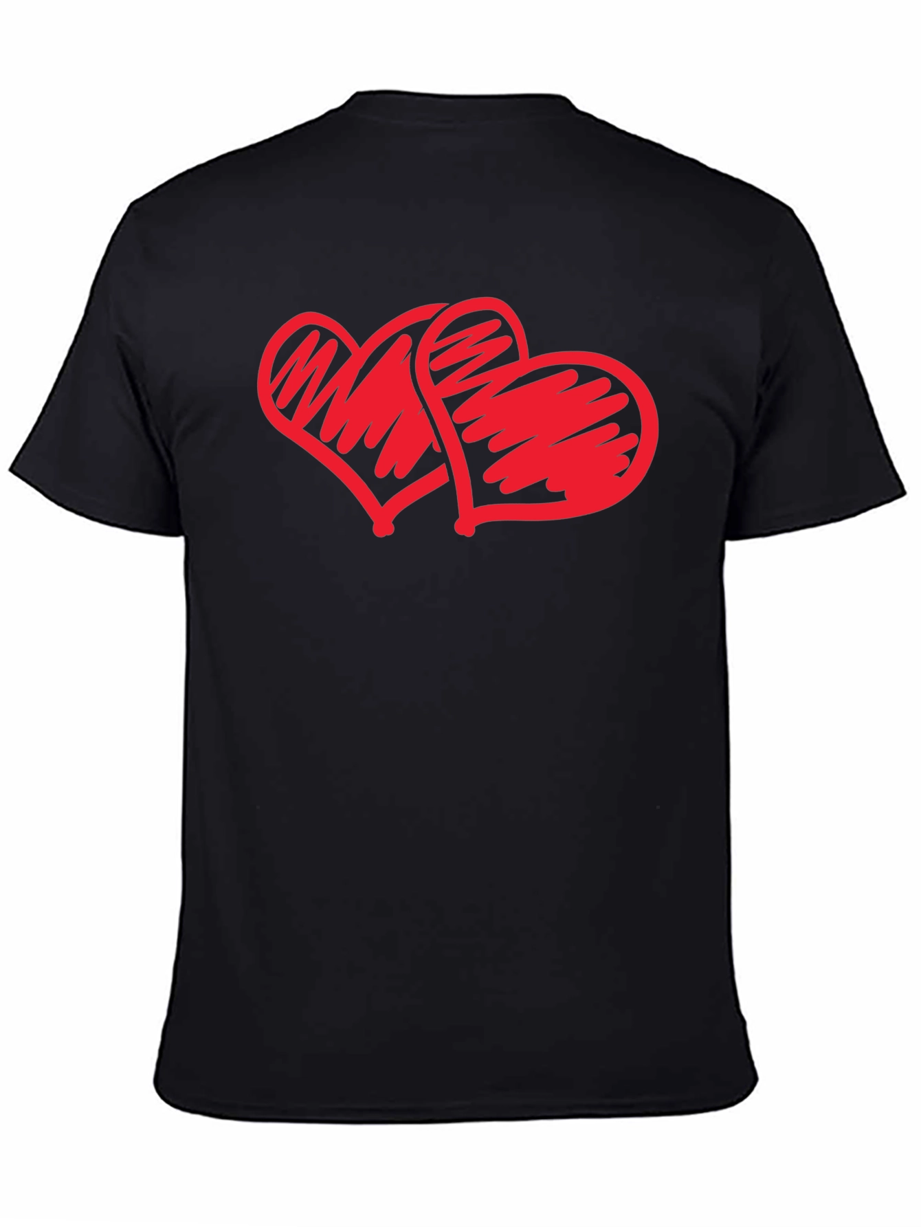 Red Heart Graphic Black Tee Casual Love Design