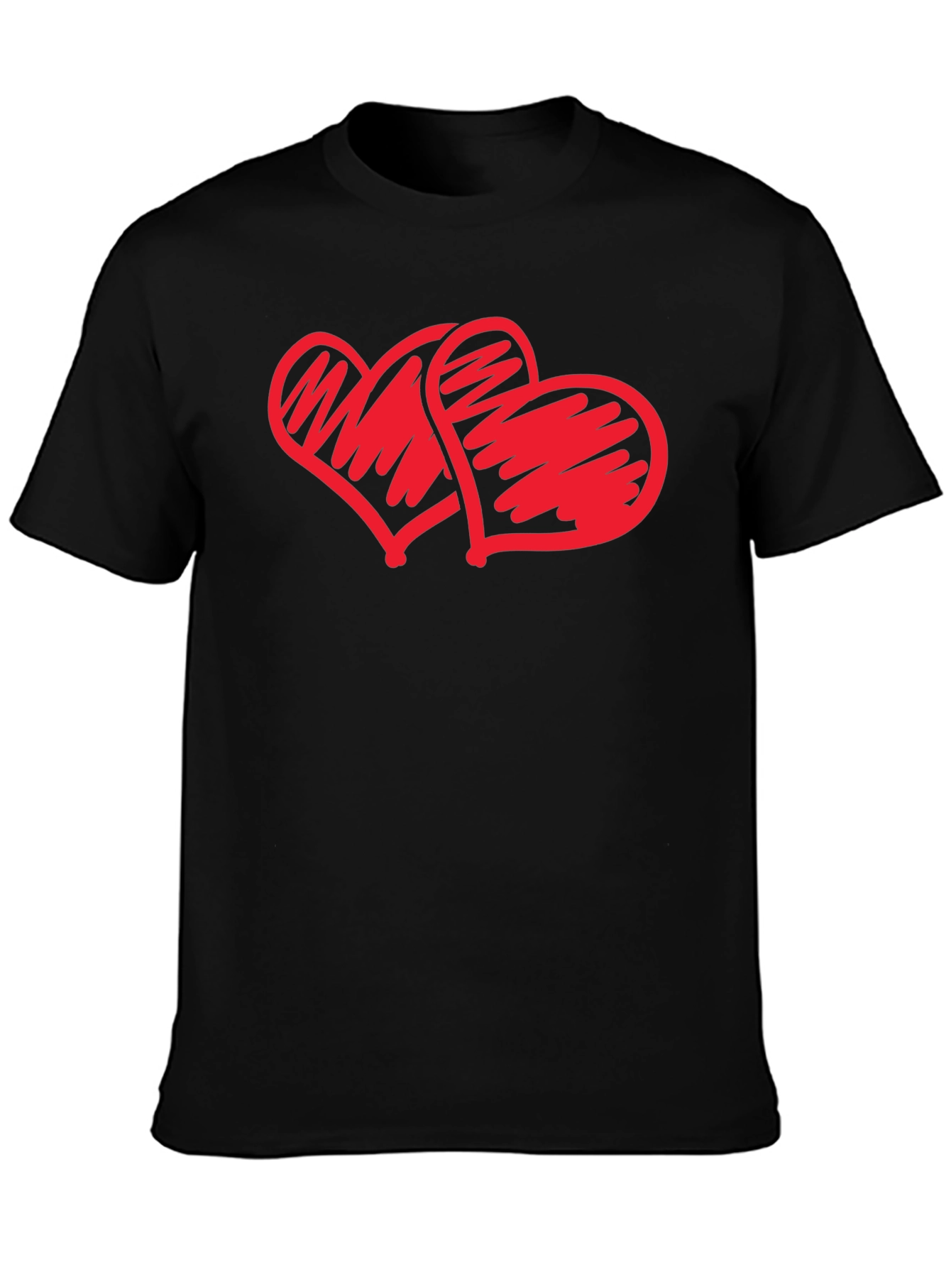 Red Heart Graphic Black Tee Casual Love Design