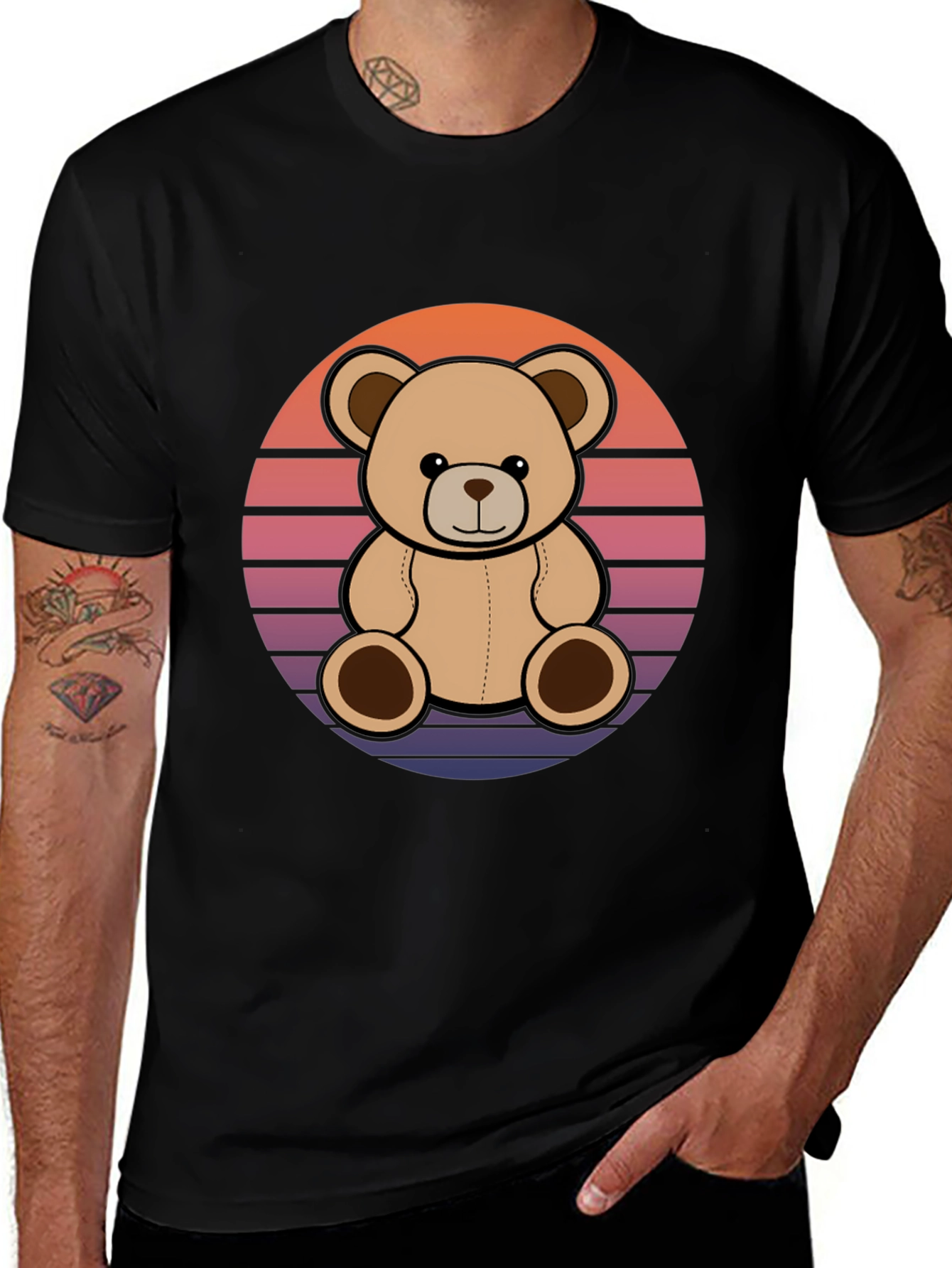 Retro Teddy Bear Black T-Shirt