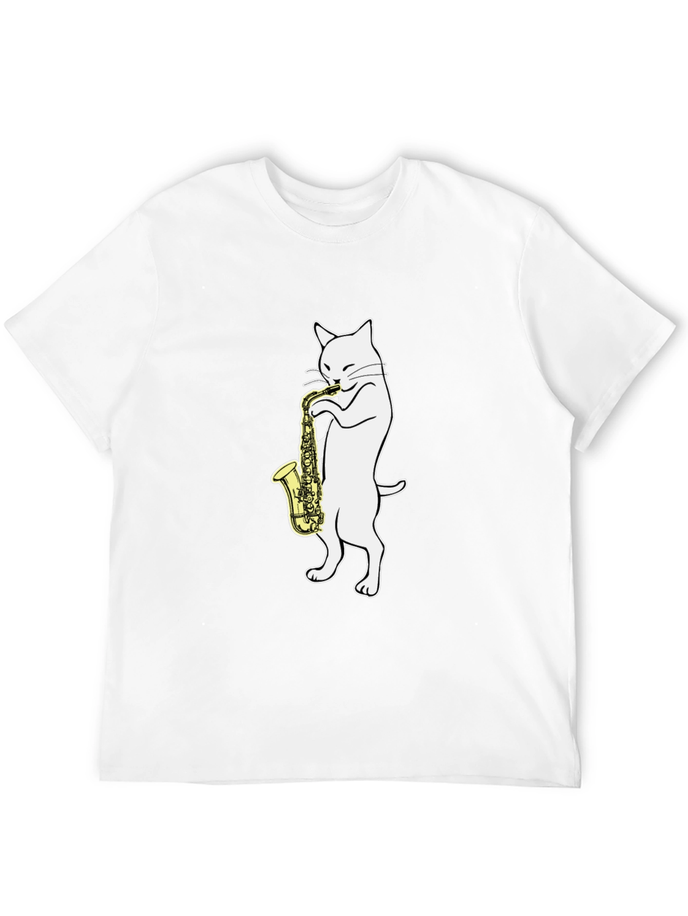 Cat Saxophone Player Graphic Tee - Black Cotton