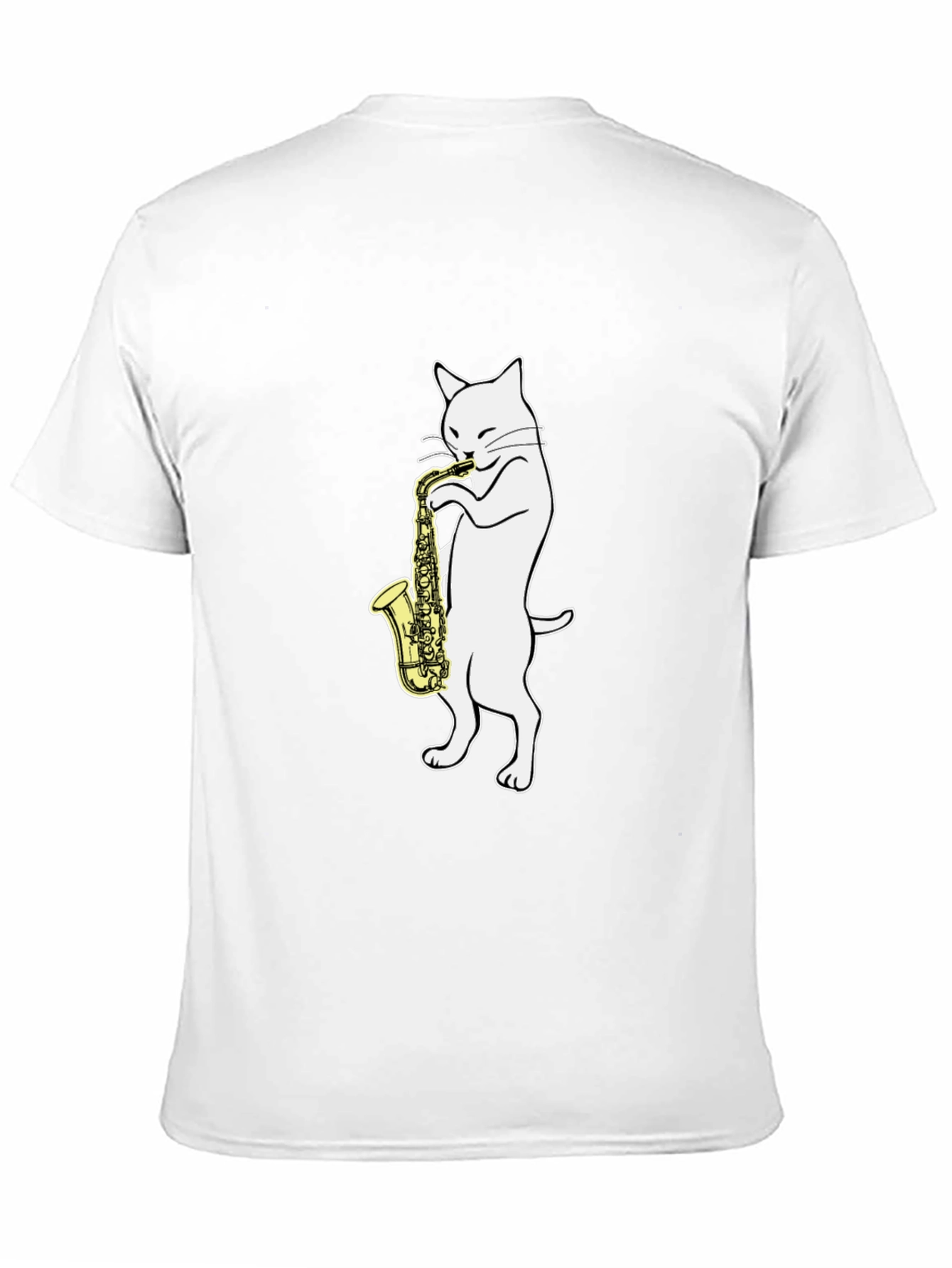 Cat Saxophone Player Graphic Tee - Black Cotton
