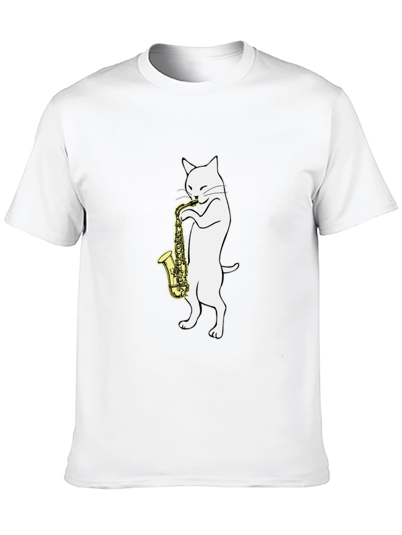 Cat Saxophone Player Graphic Tee - Black Cotton
