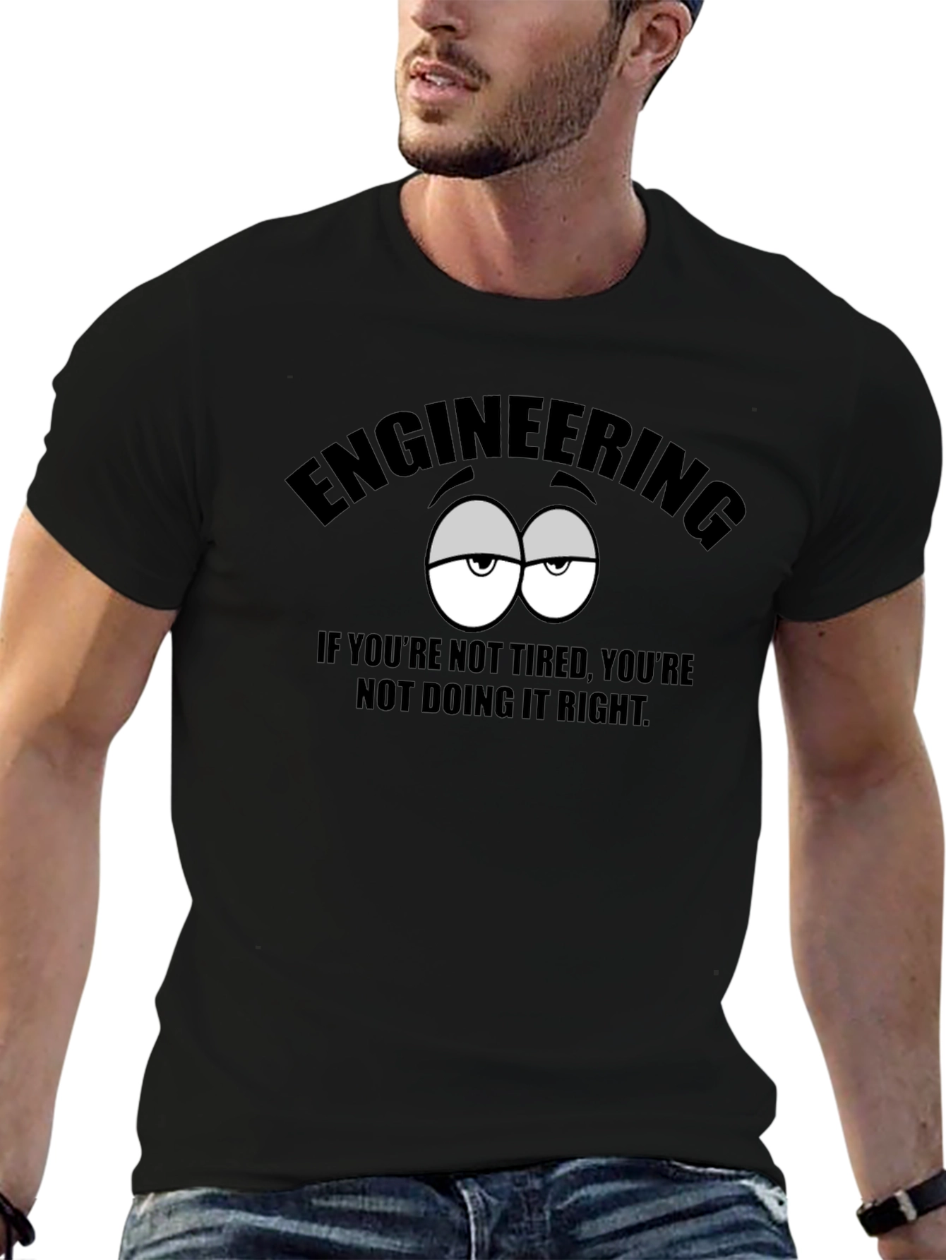 Engineering Tired Eyes Graphic Tee - Black Cotton Blend