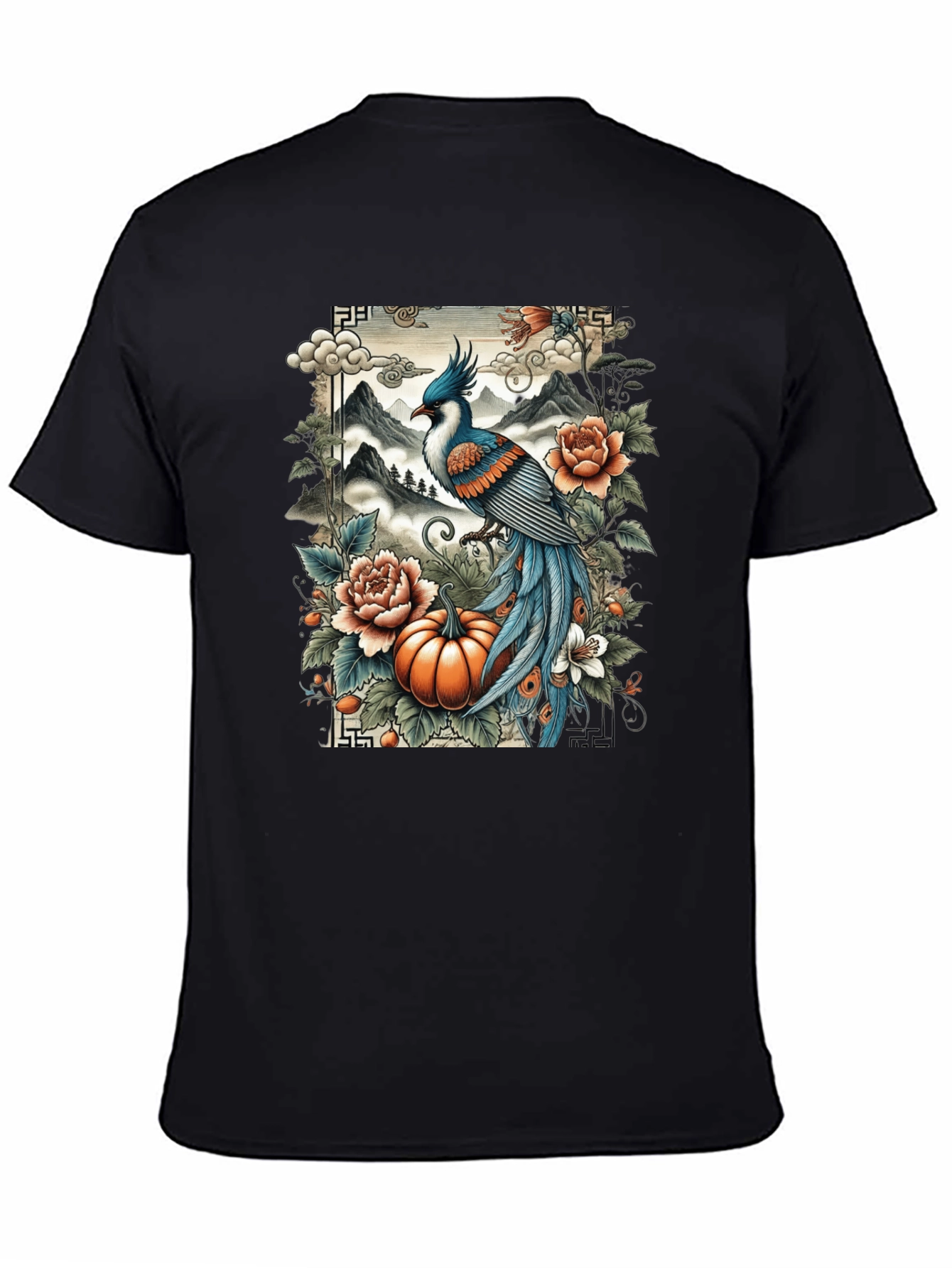 Artistic Bird & Pumpkin Graphic Tee