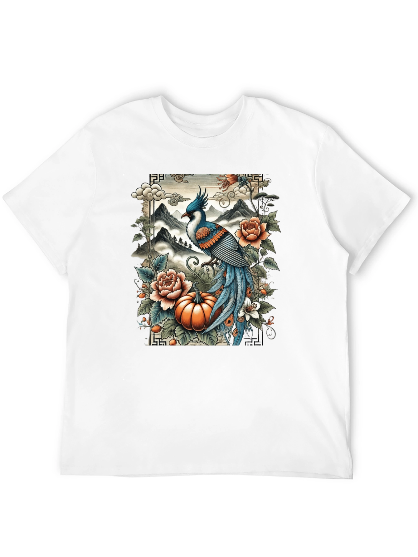 Artistic Bird & Pumpkin Graphic Tee
