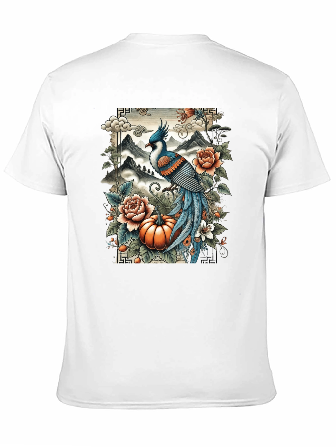 Artistic Bird & Pumpkin Graphic Tee