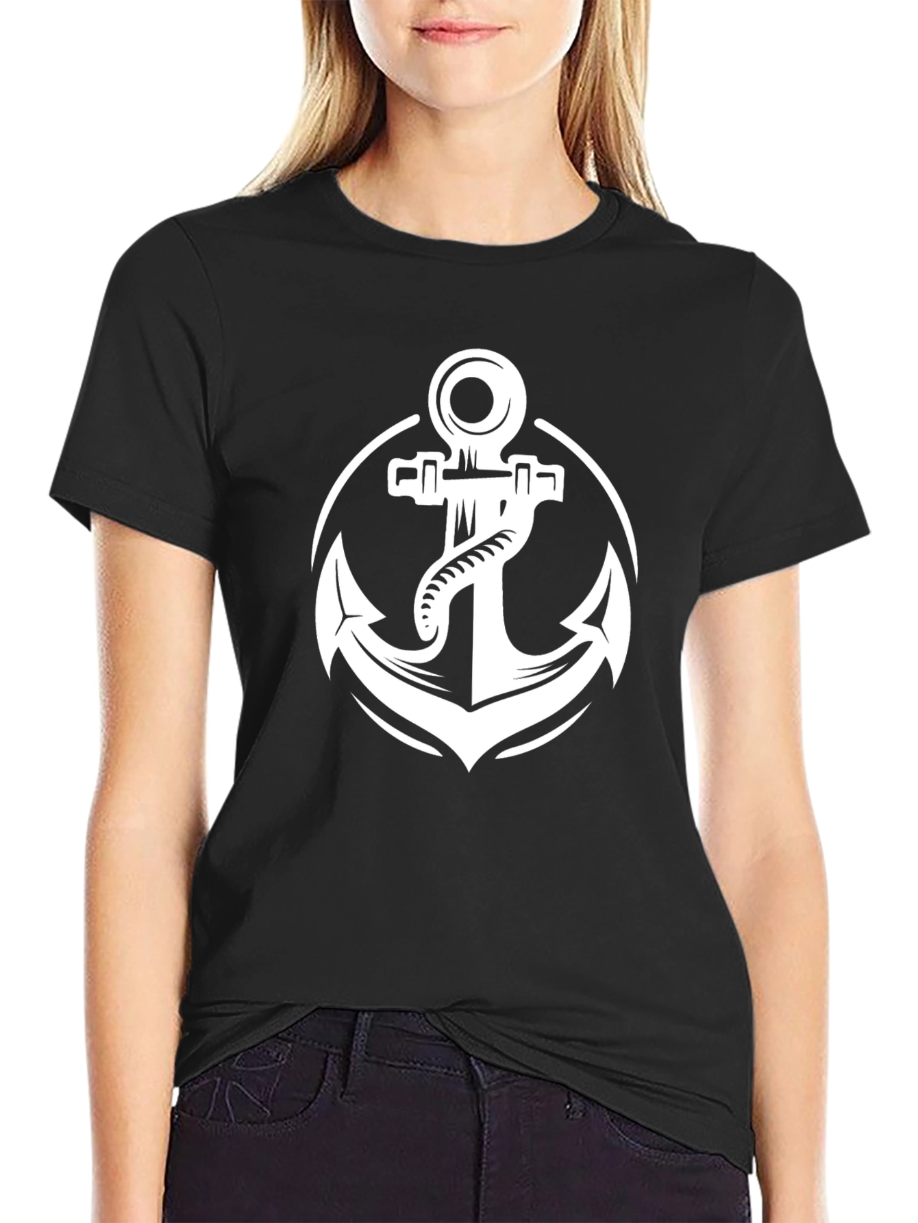 Nautical Anchor Graphic Tee - Classic Black T-Shirt