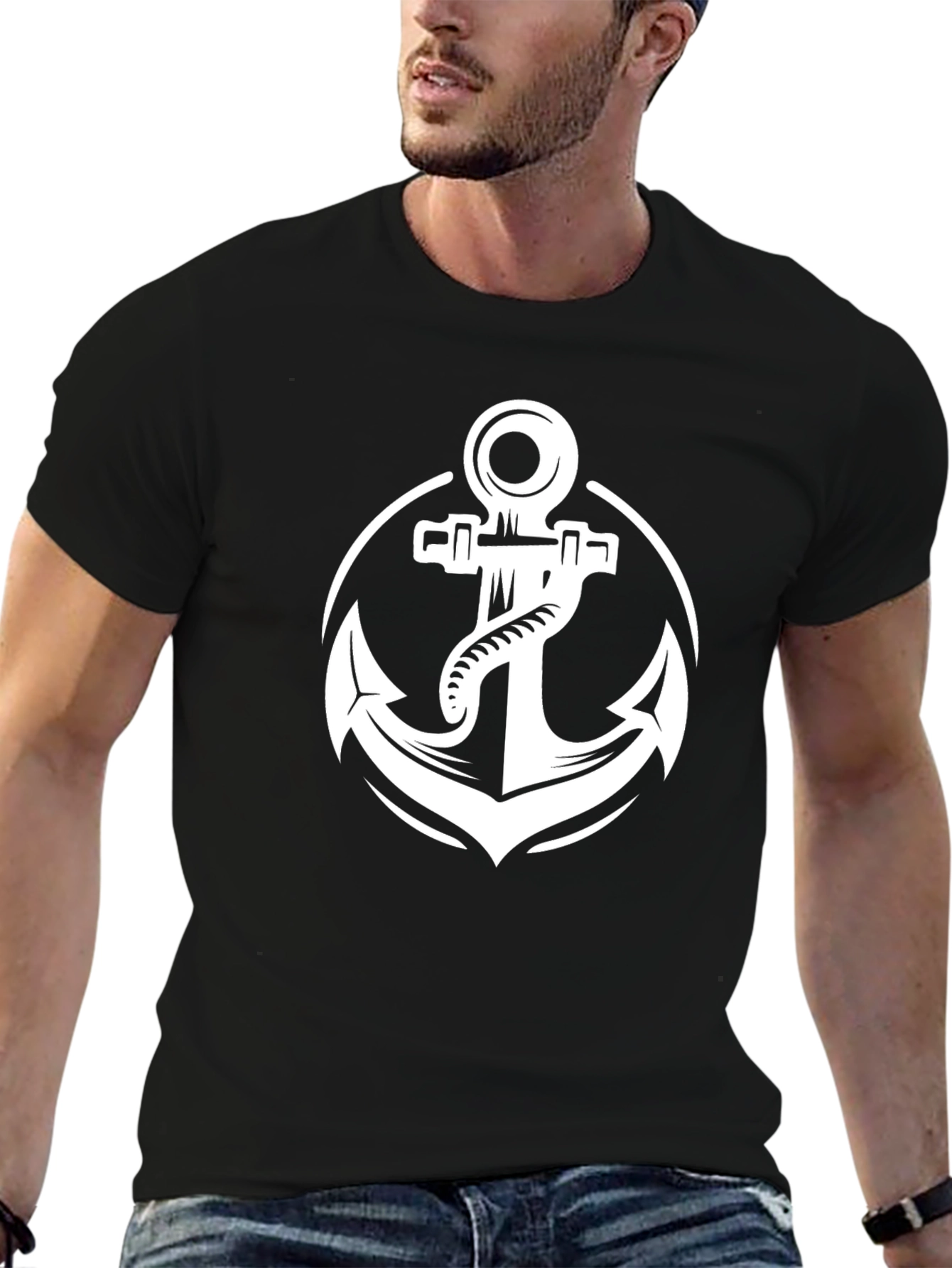 Nautical Anchor Graphic Tee - Classic Black T-Shirt