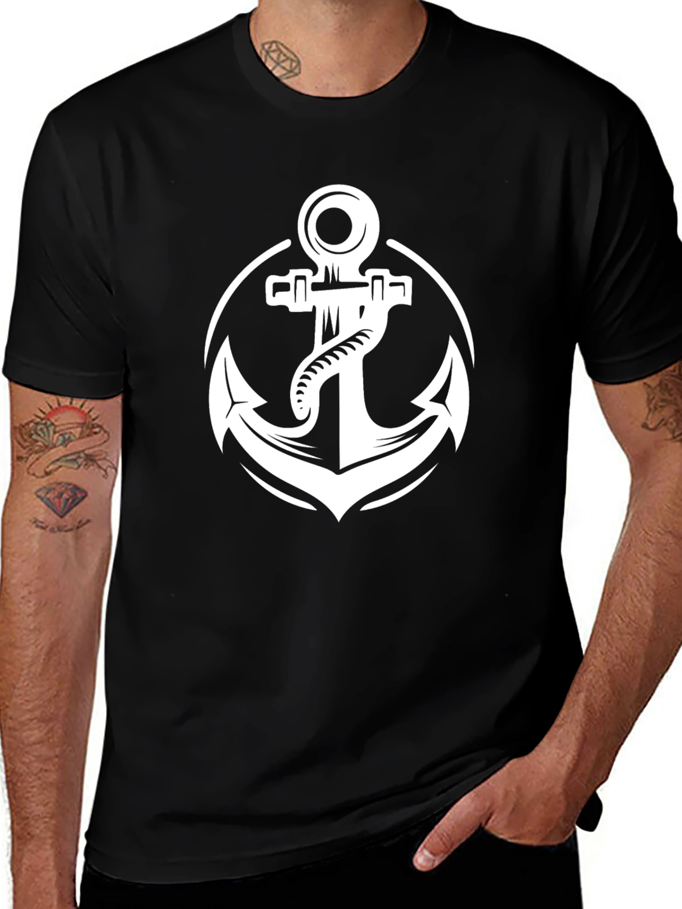 Nautical Anchor Graphic Tee - Classic Black T-Shirt