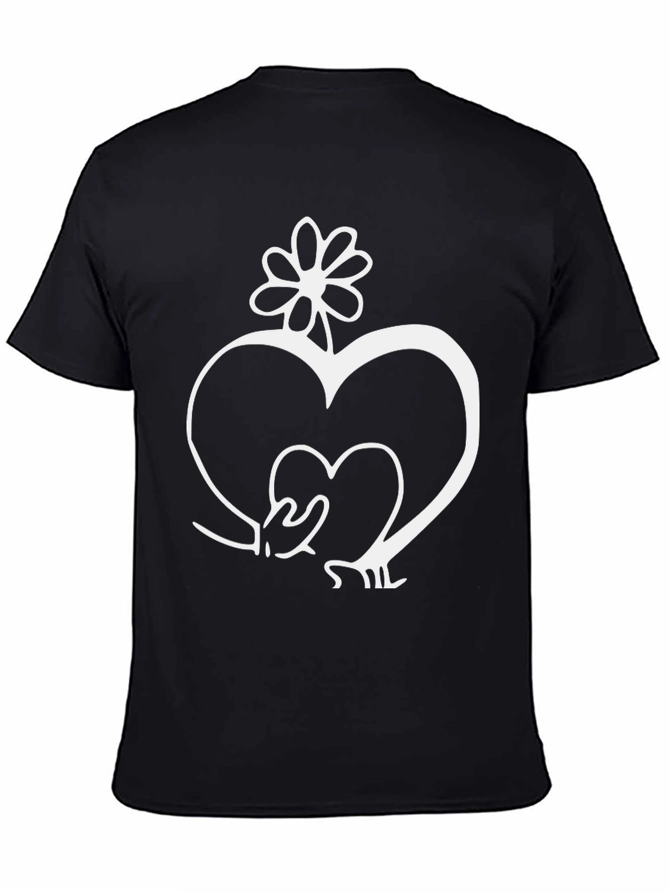 Heart and Flower Graphic Black T-Shirt