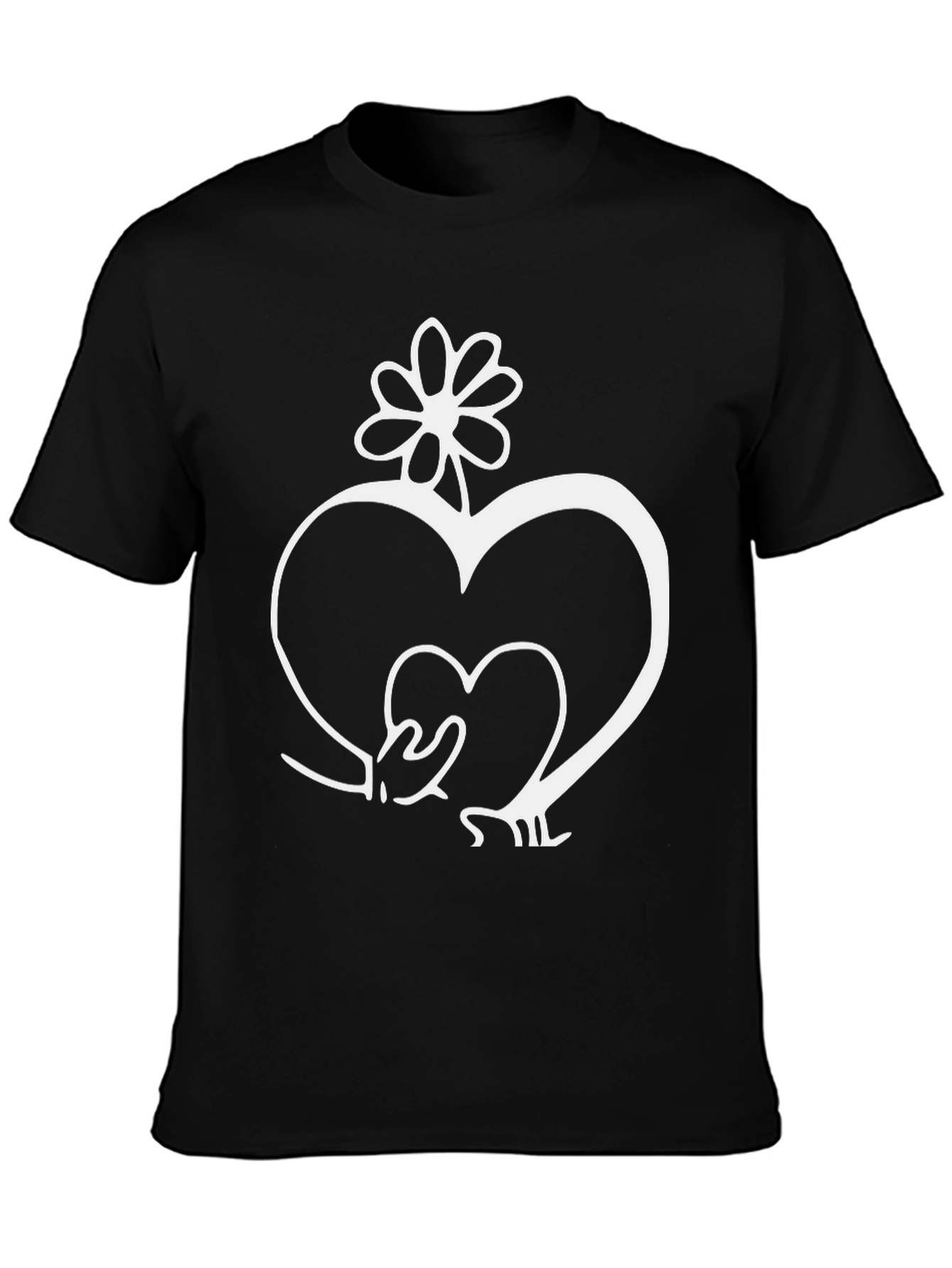 Heart and Flower Graphic Black T-Shirt