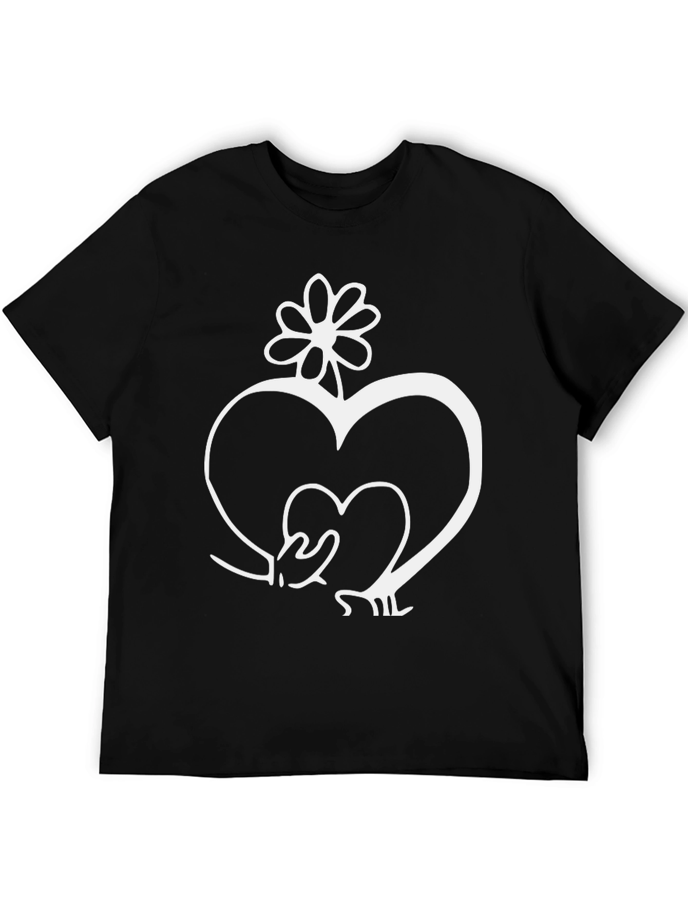 Heart and Flower Graphic Black T-Shirt