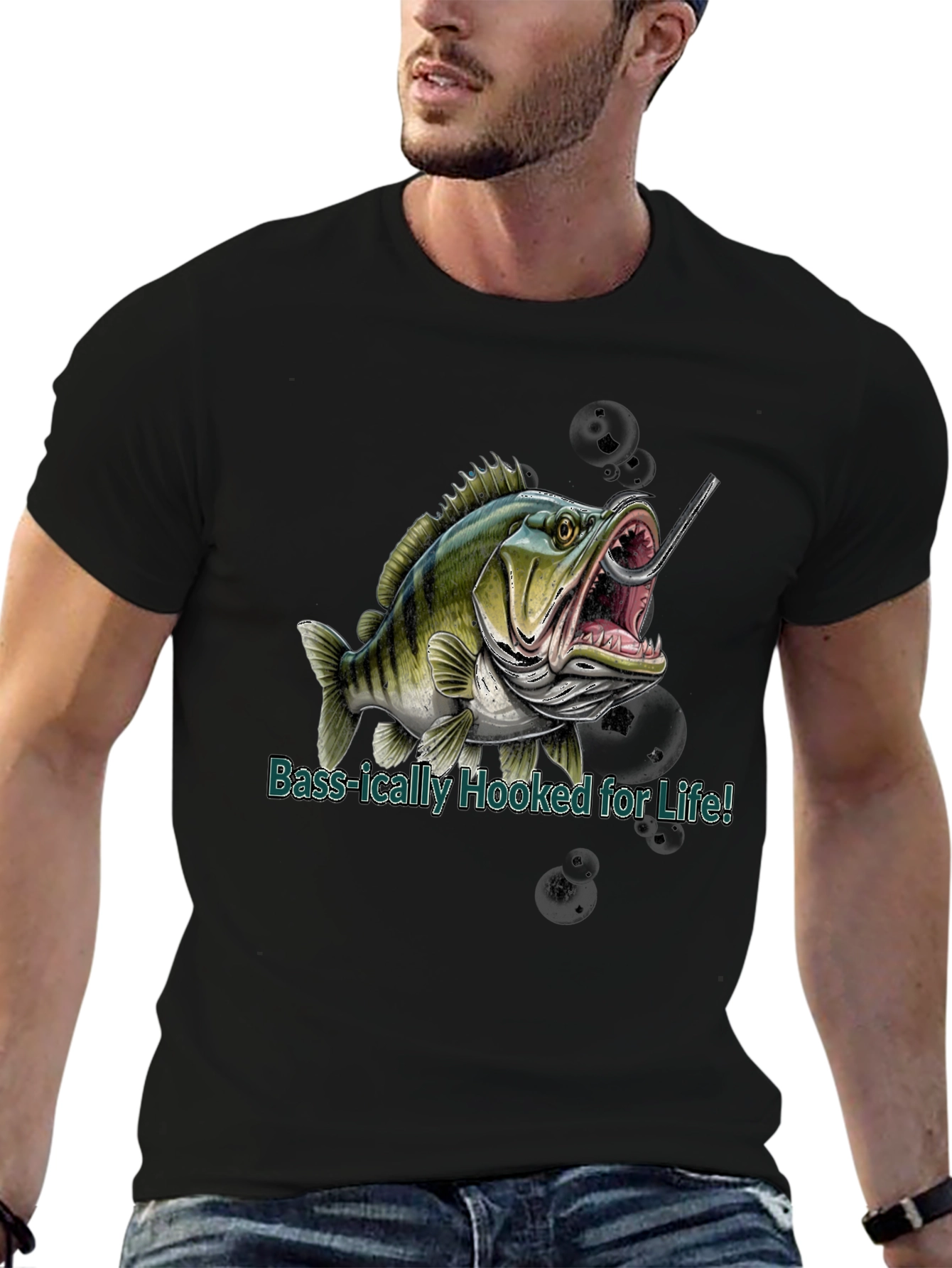 Bass Hooked for Life Graphic T-Shirt