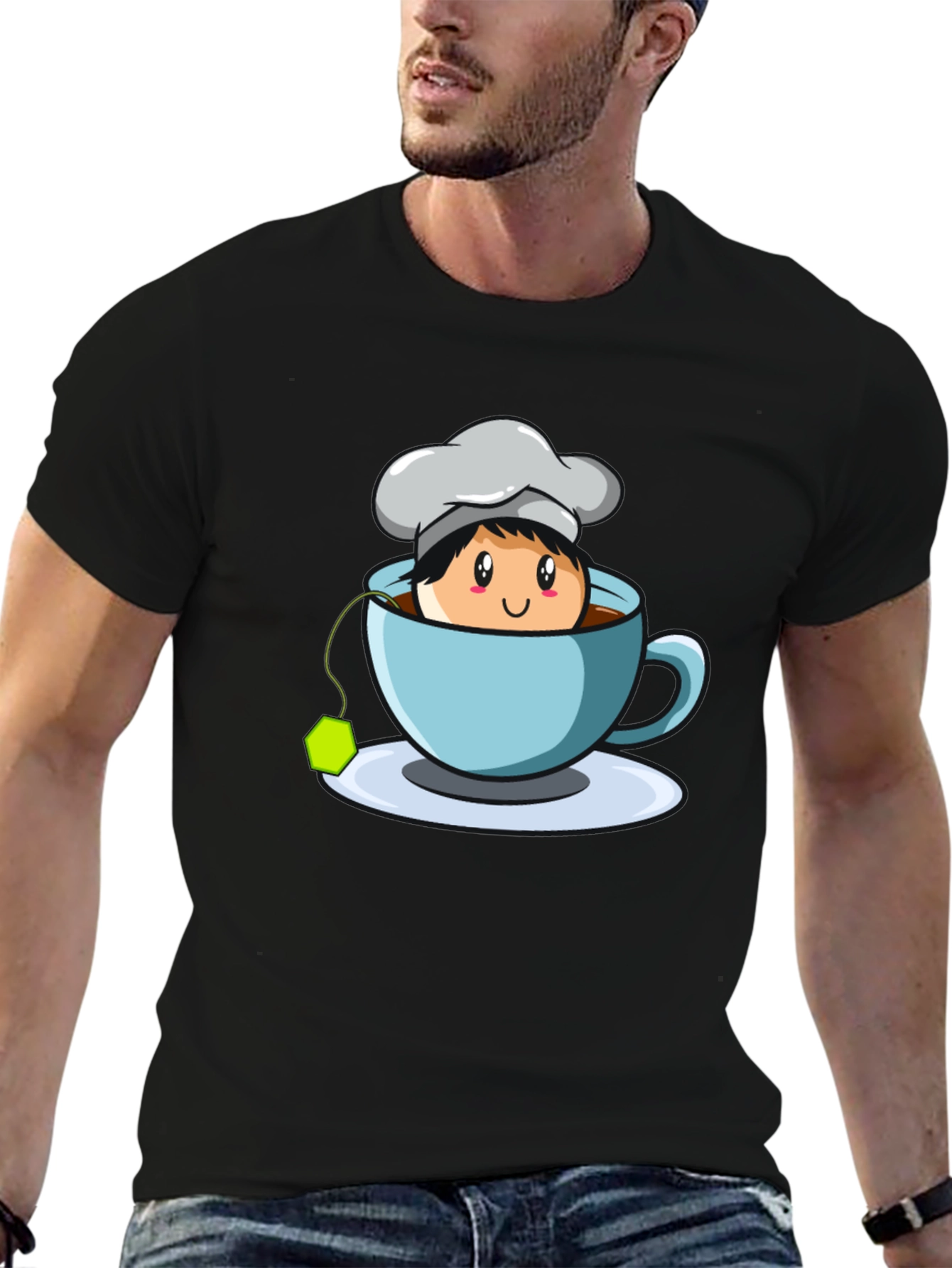 Chef Tea Cup Graphic T-Shirt - Cute Cartoon Design